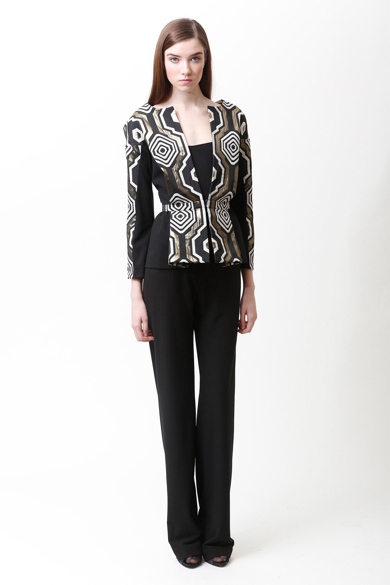 tailored black and white printed blazer