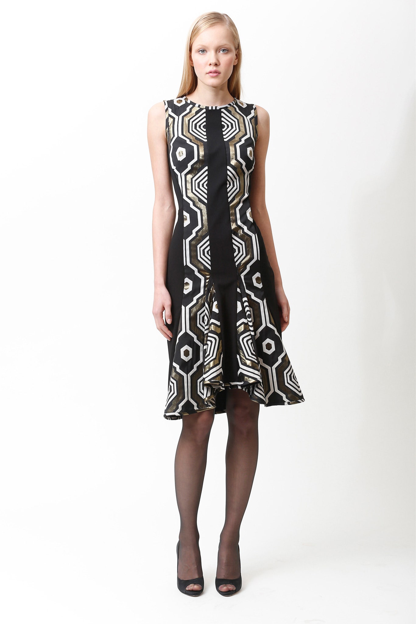 black and white printed midi dress