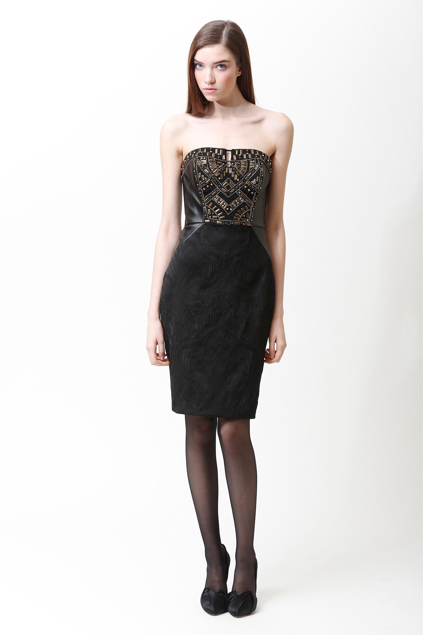 black strapless fitted dress