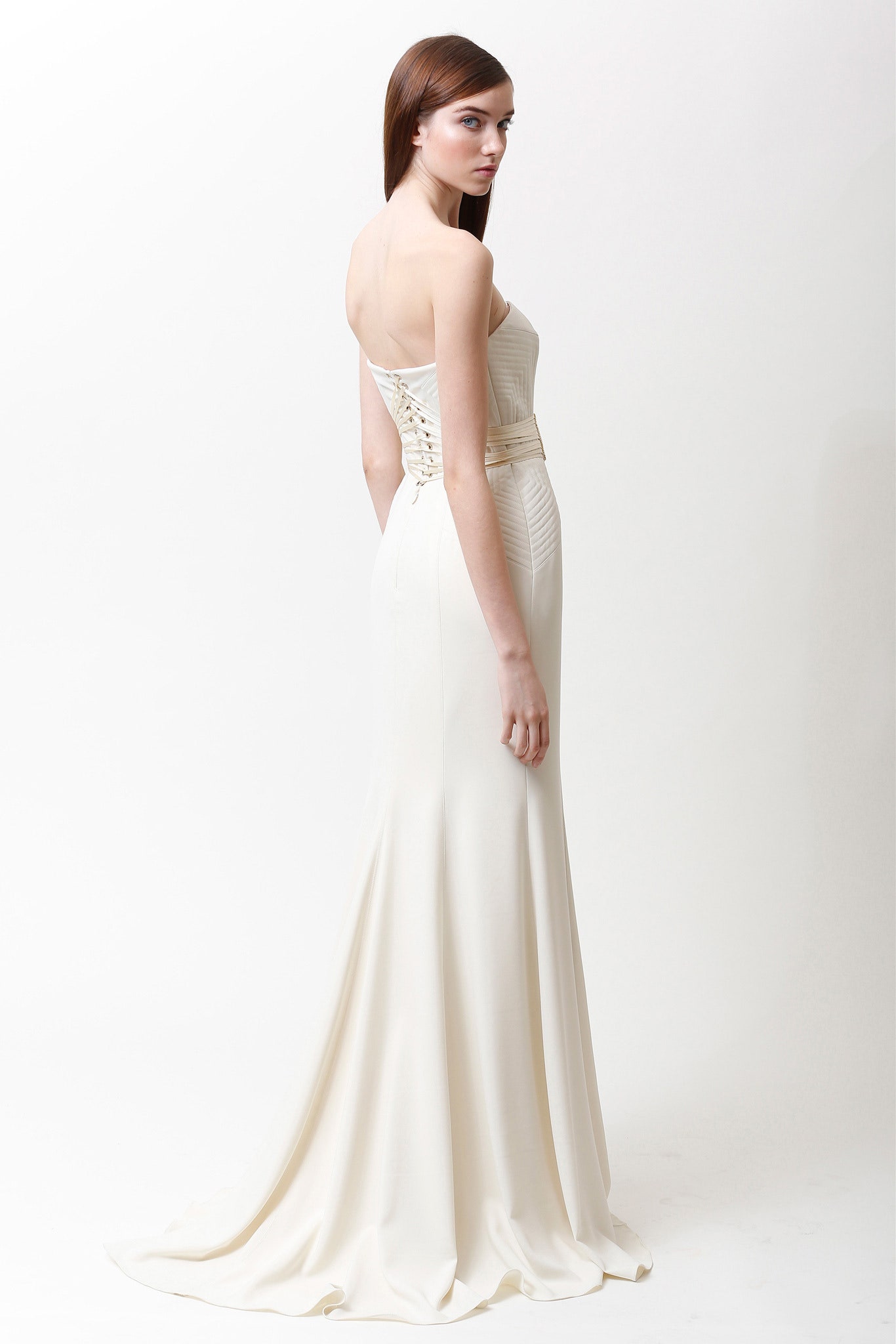 ivory silk strapless gown