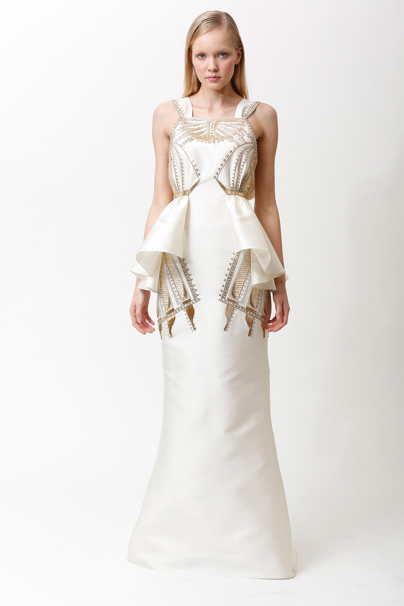 white silk fitted gown