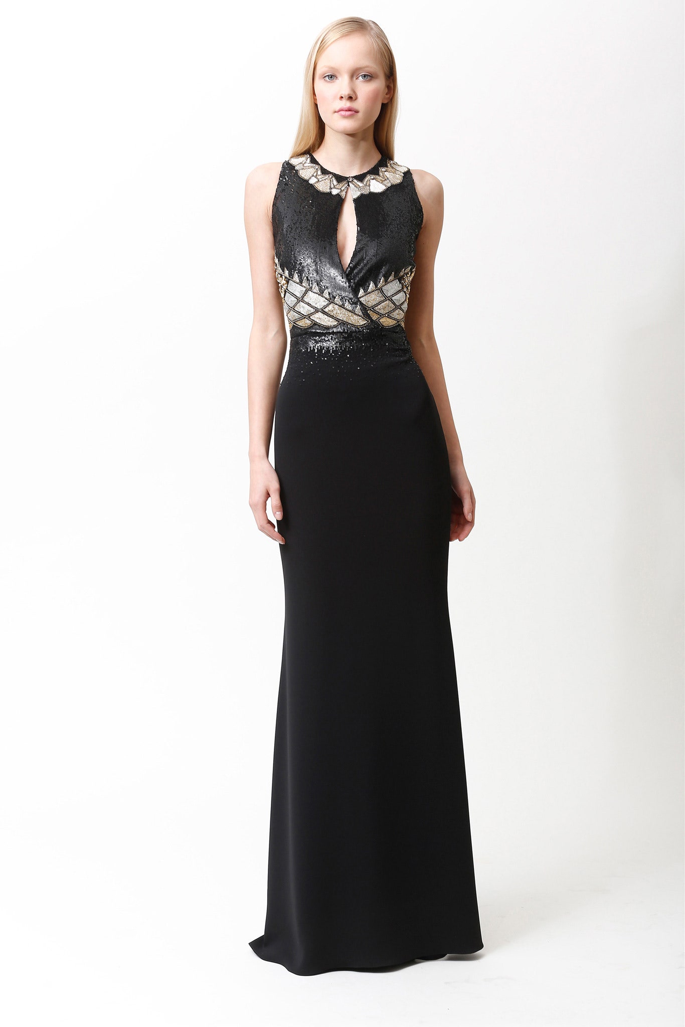 black silk sleeveless gown