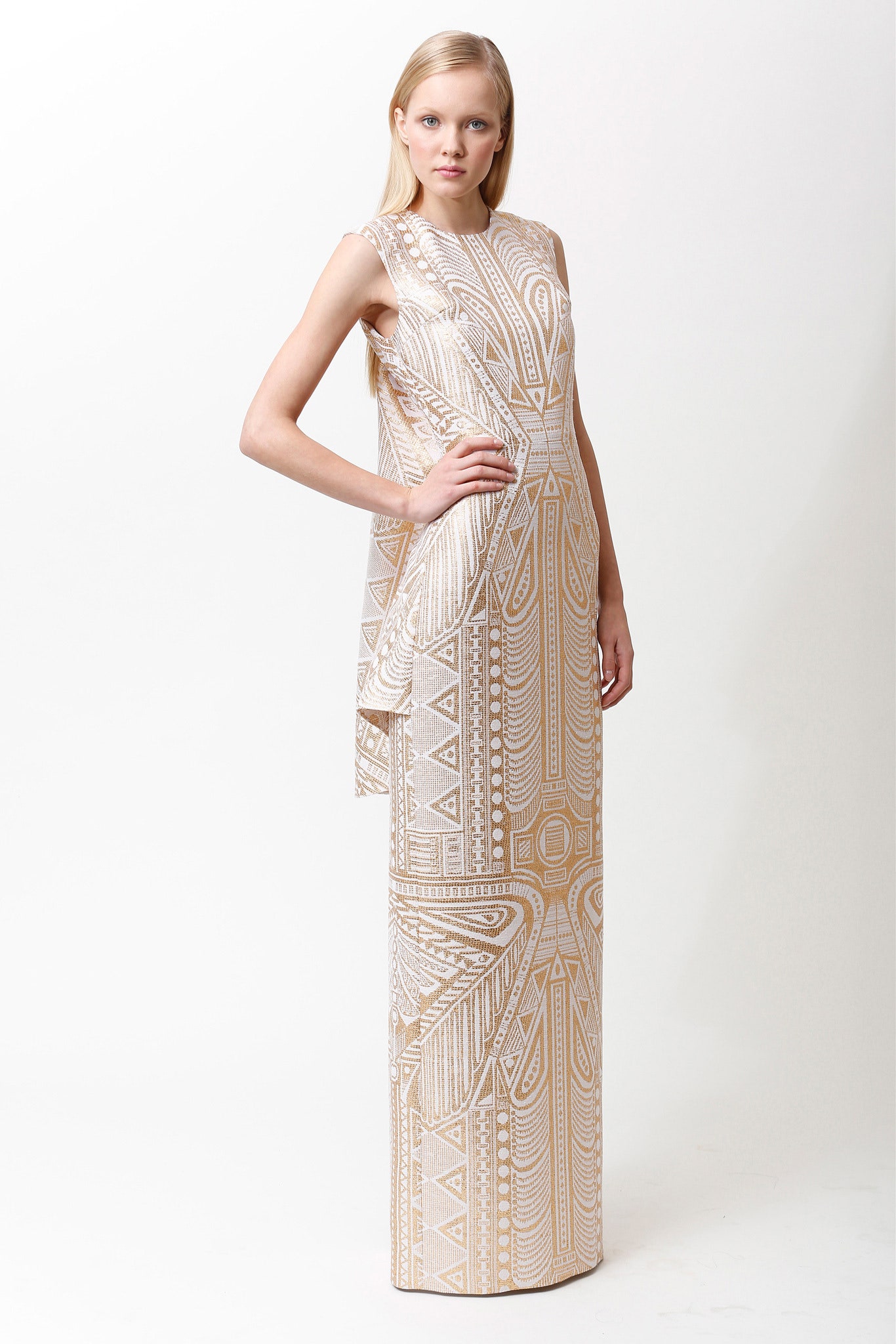 beige silk embroidered gown