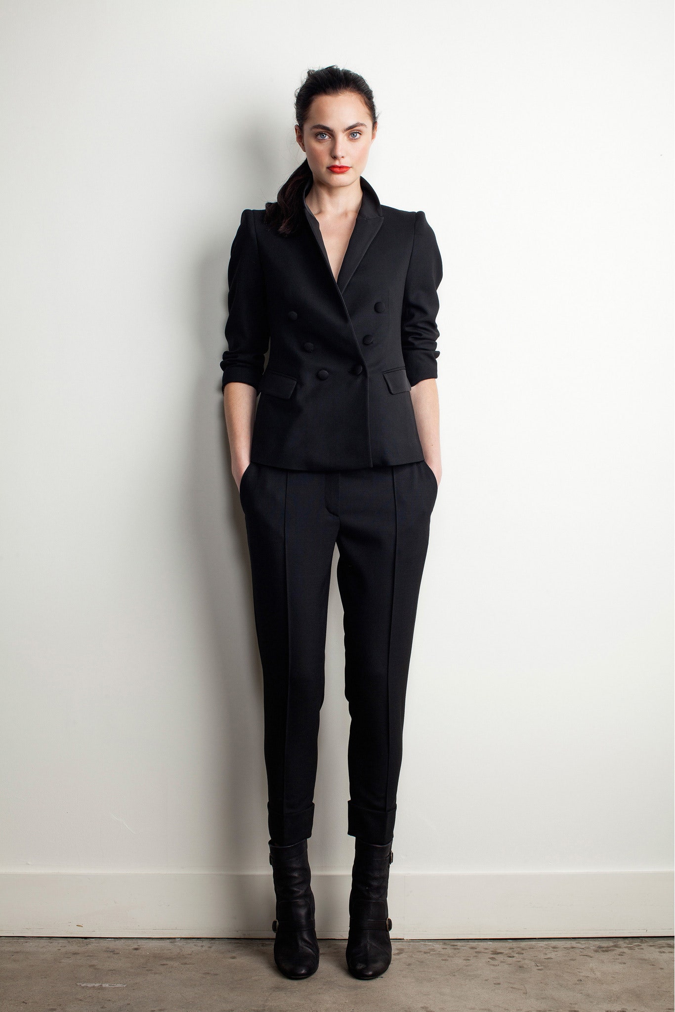black tailored blazer and pants