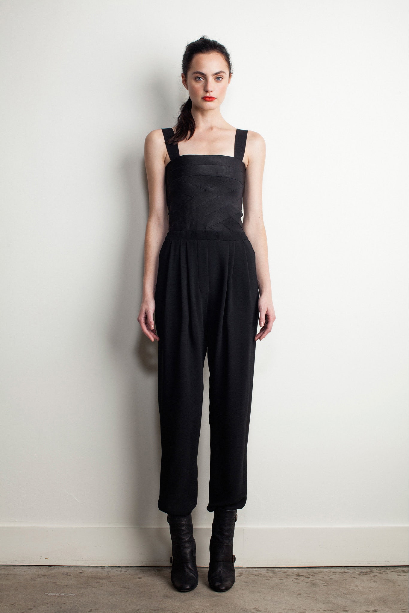 black silk fitted jumpsuit