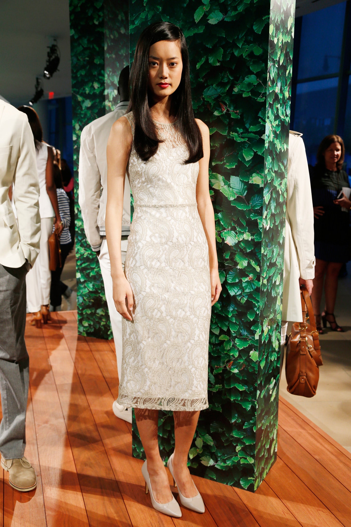 white lace fitted midi dress