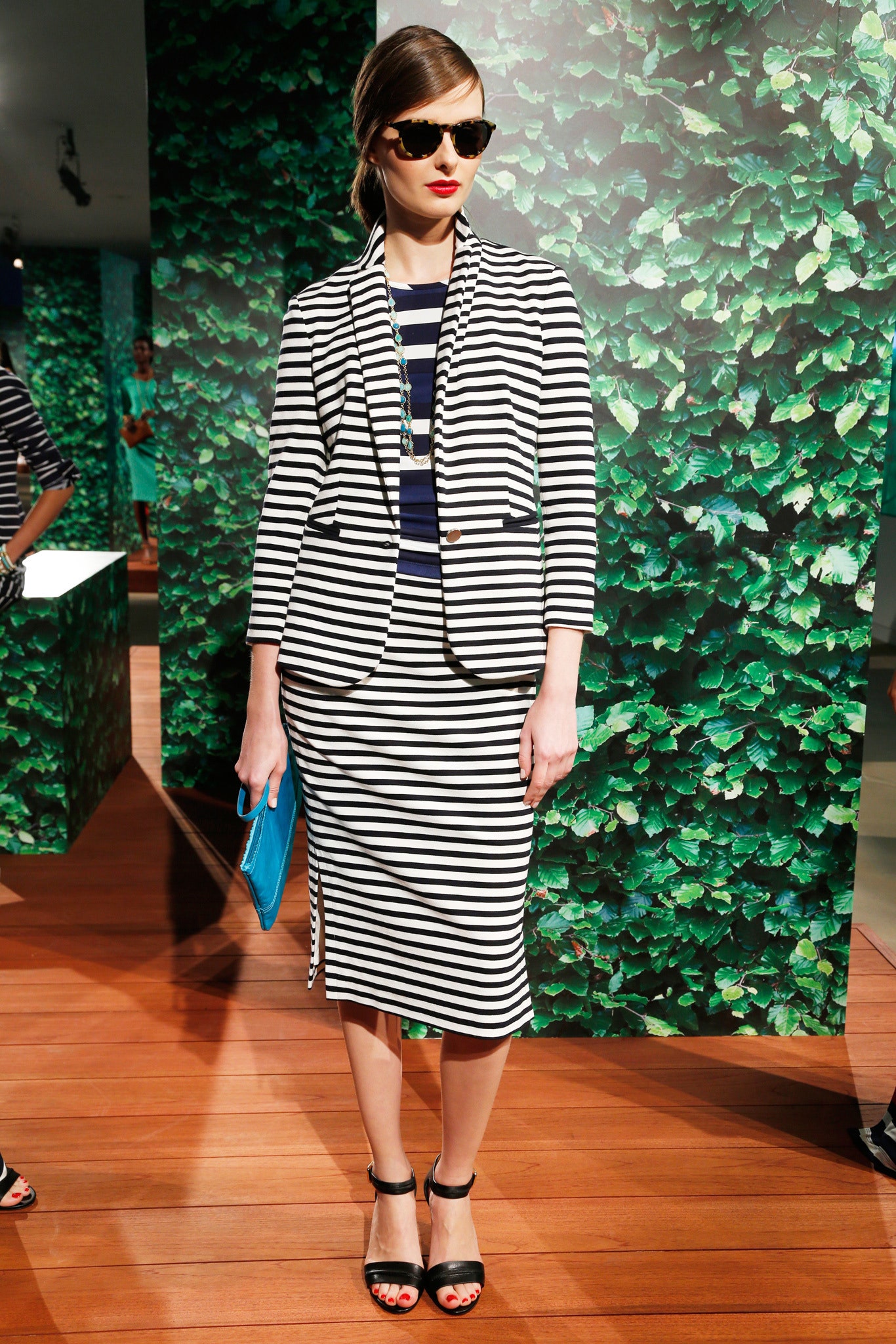 striped blazer and pencil skirt