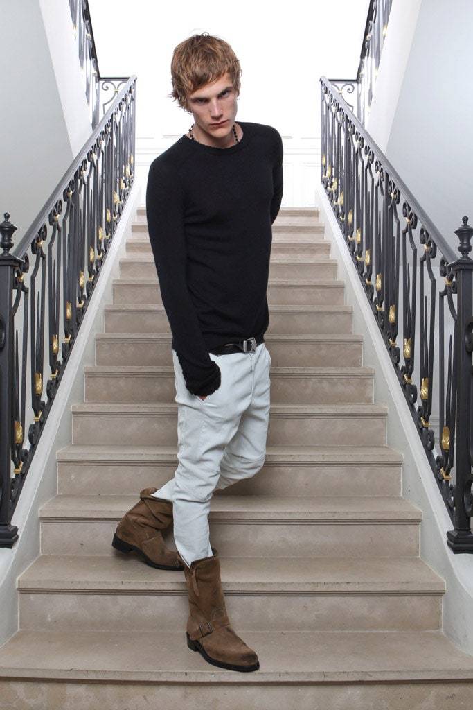 black fitted sweater white relaxed pants