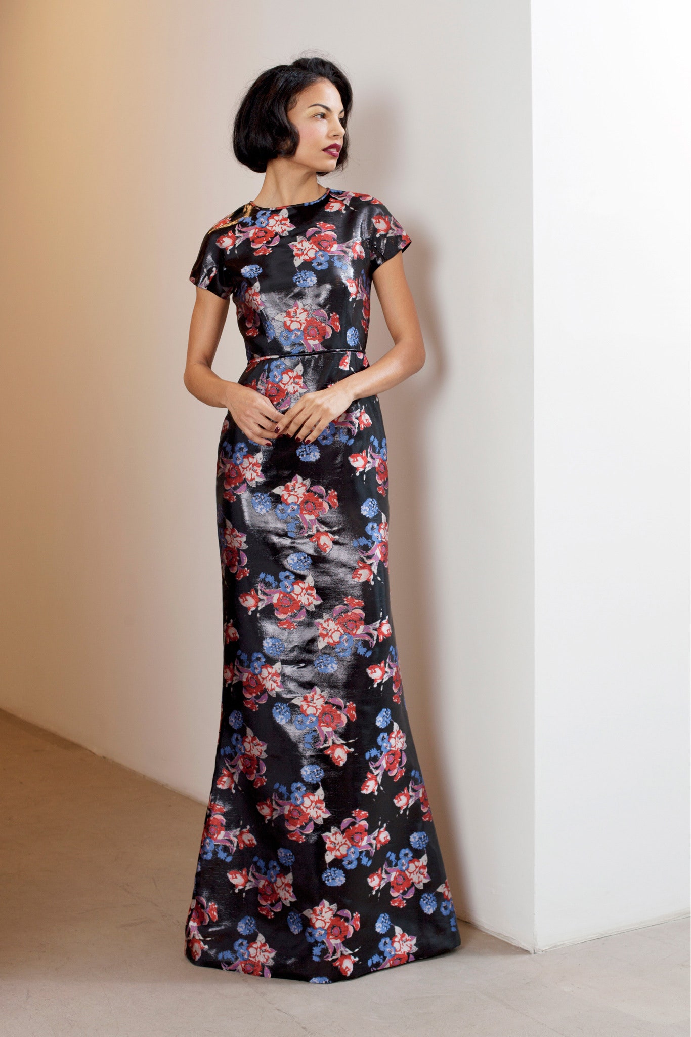 black floral silk gown