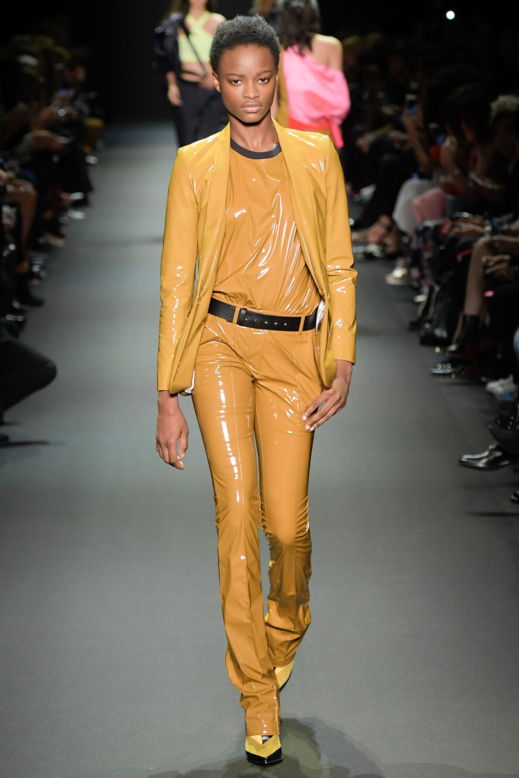 yellow vinyl fitted suit