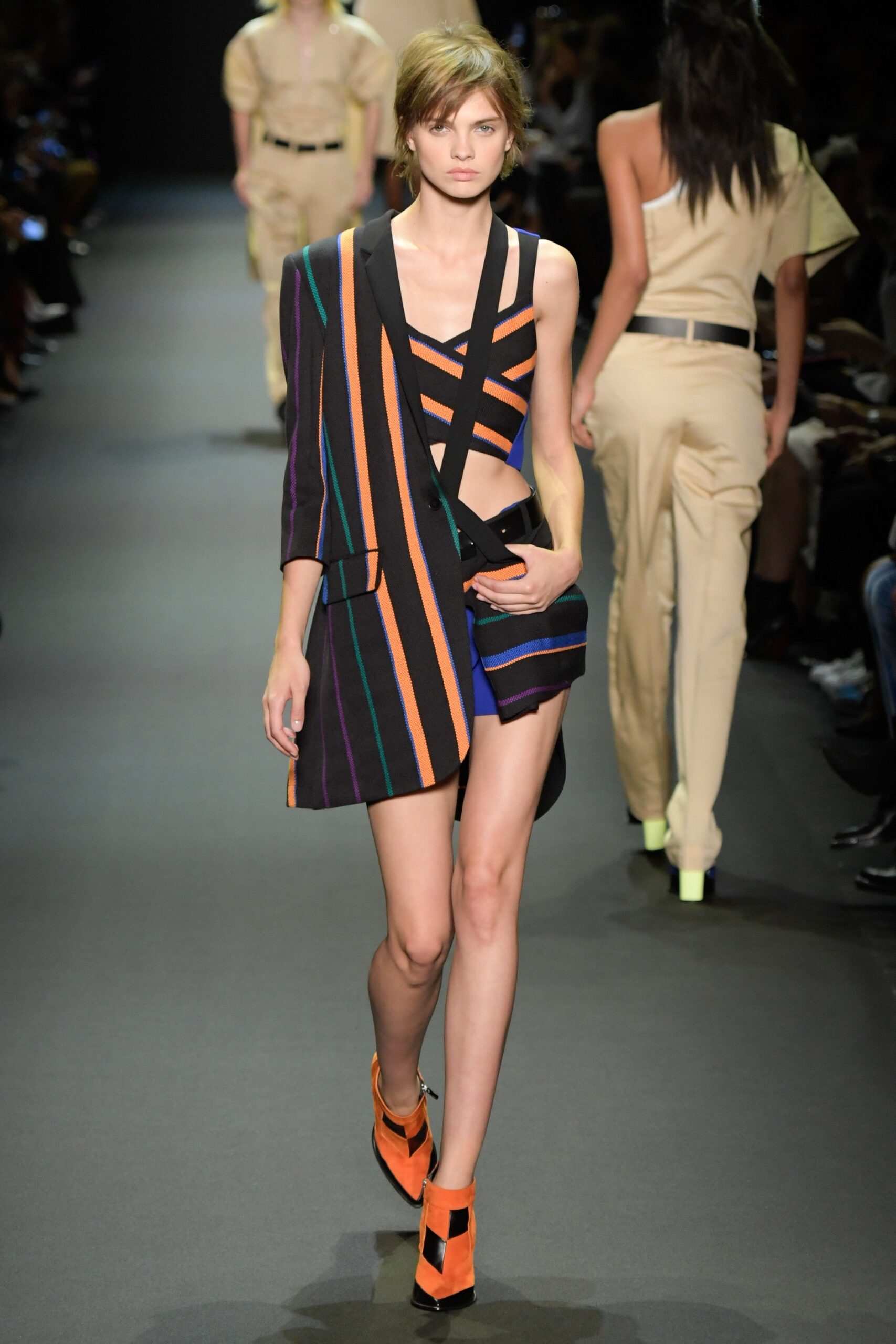black multi-striped mini dress