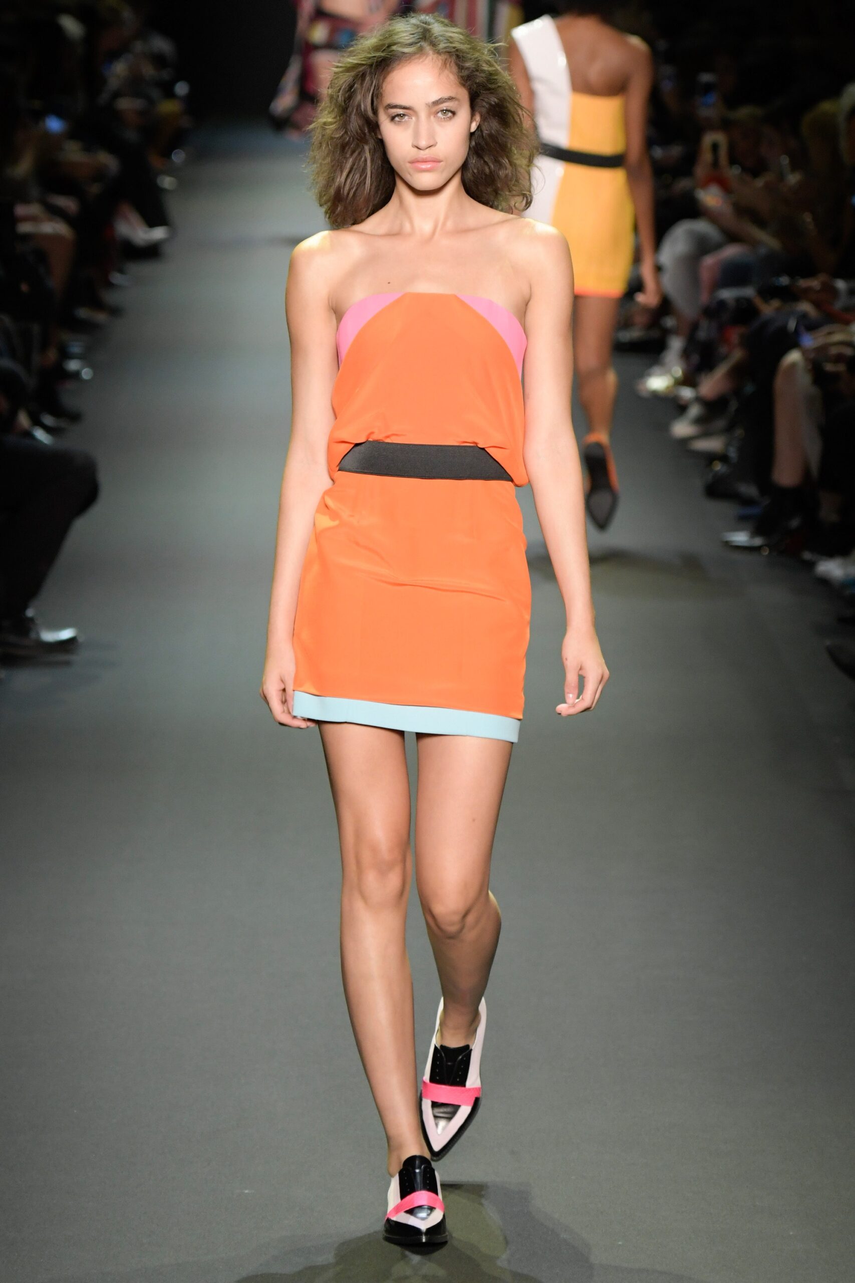 color-blocked strapless mini dress