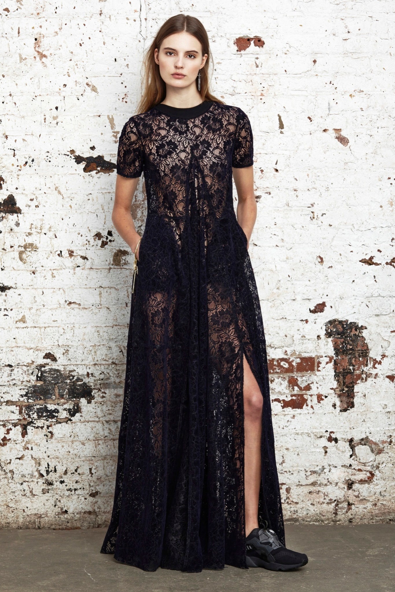black lace fitted dress