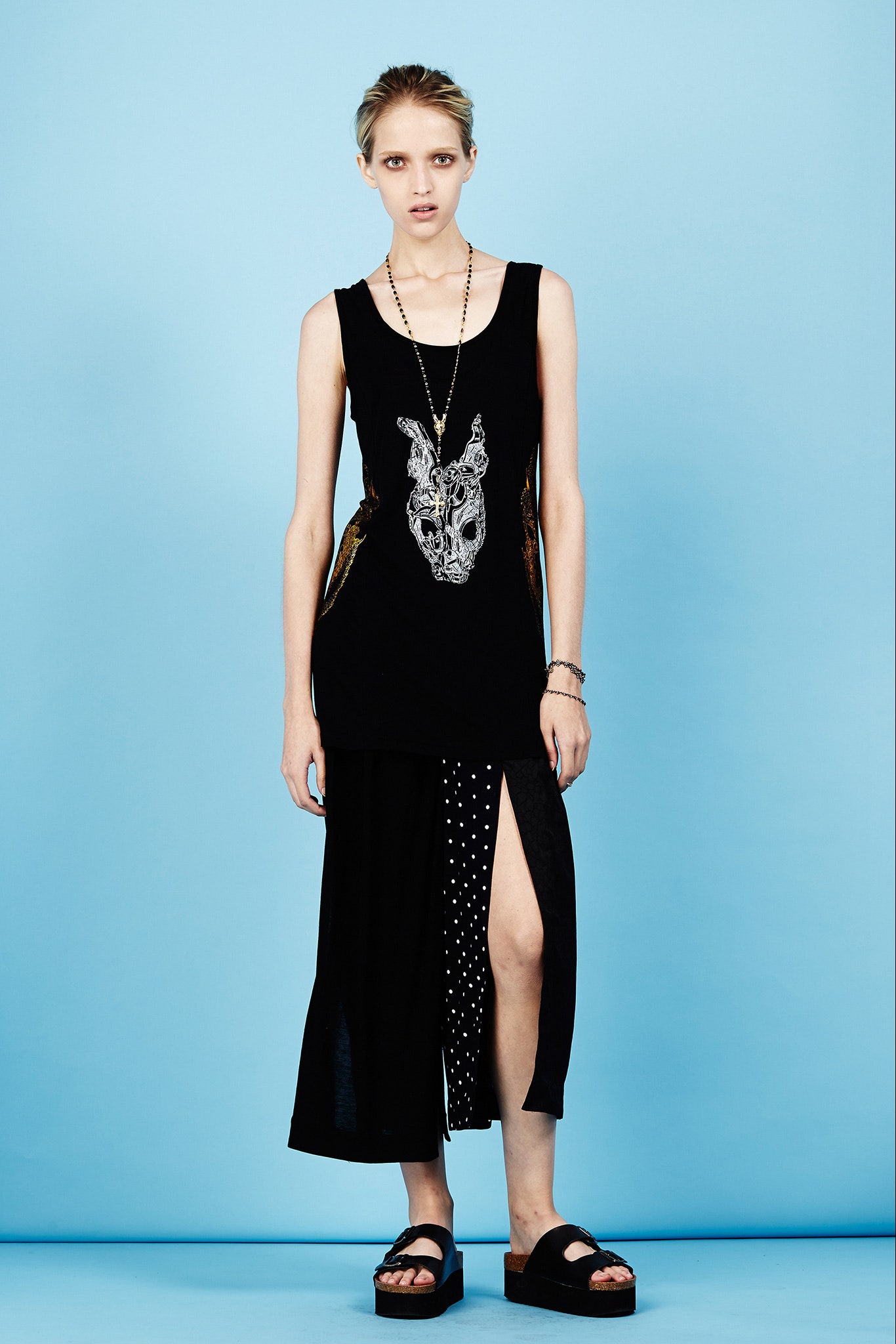 black fitted top with relaxed pants