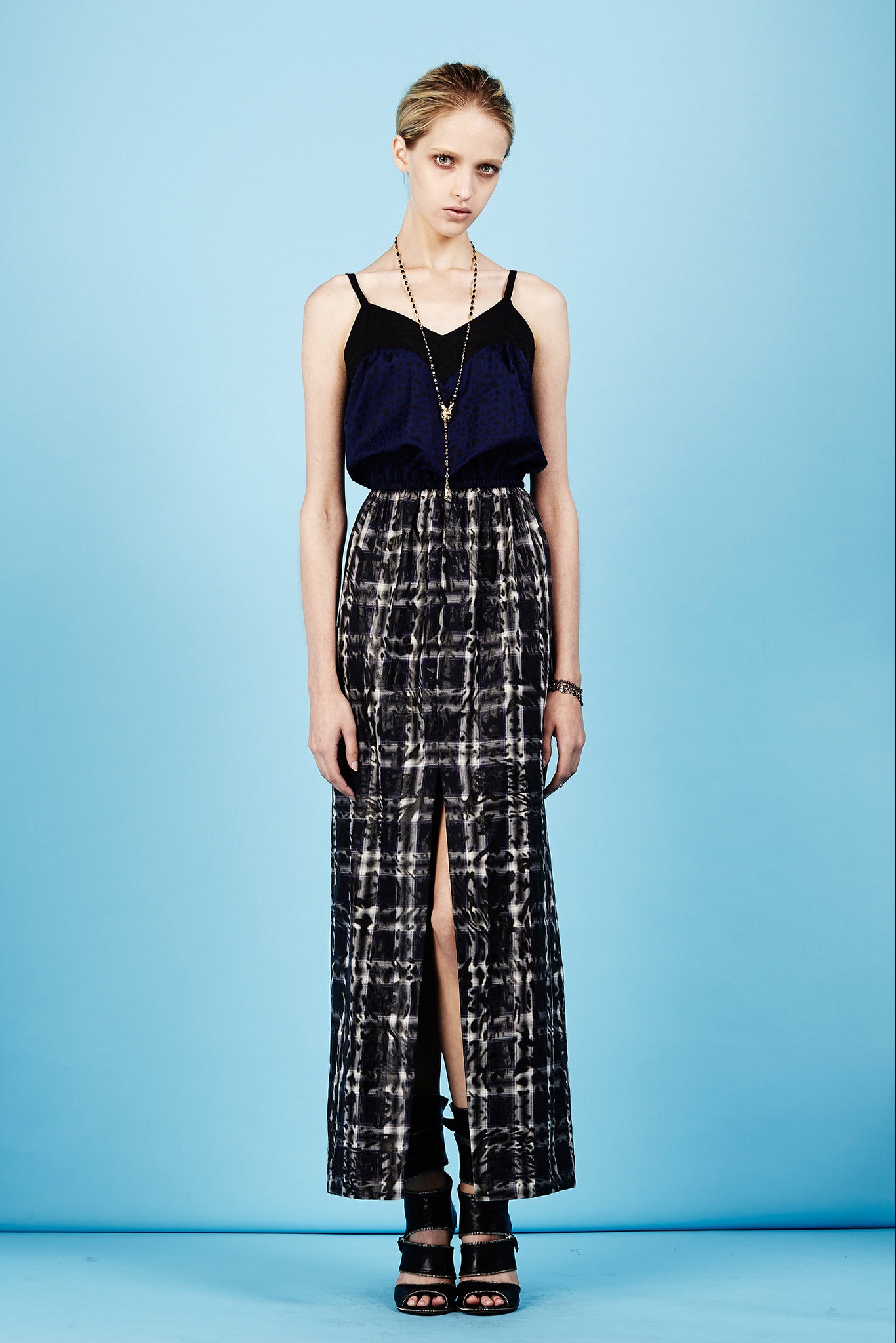 black and blue printed maxi dress