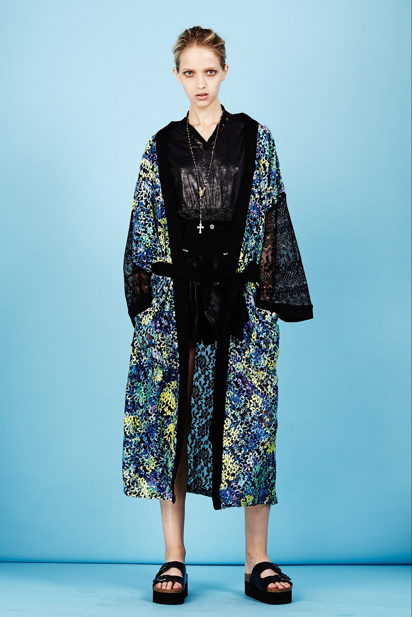 relaxed black and blue printed dress