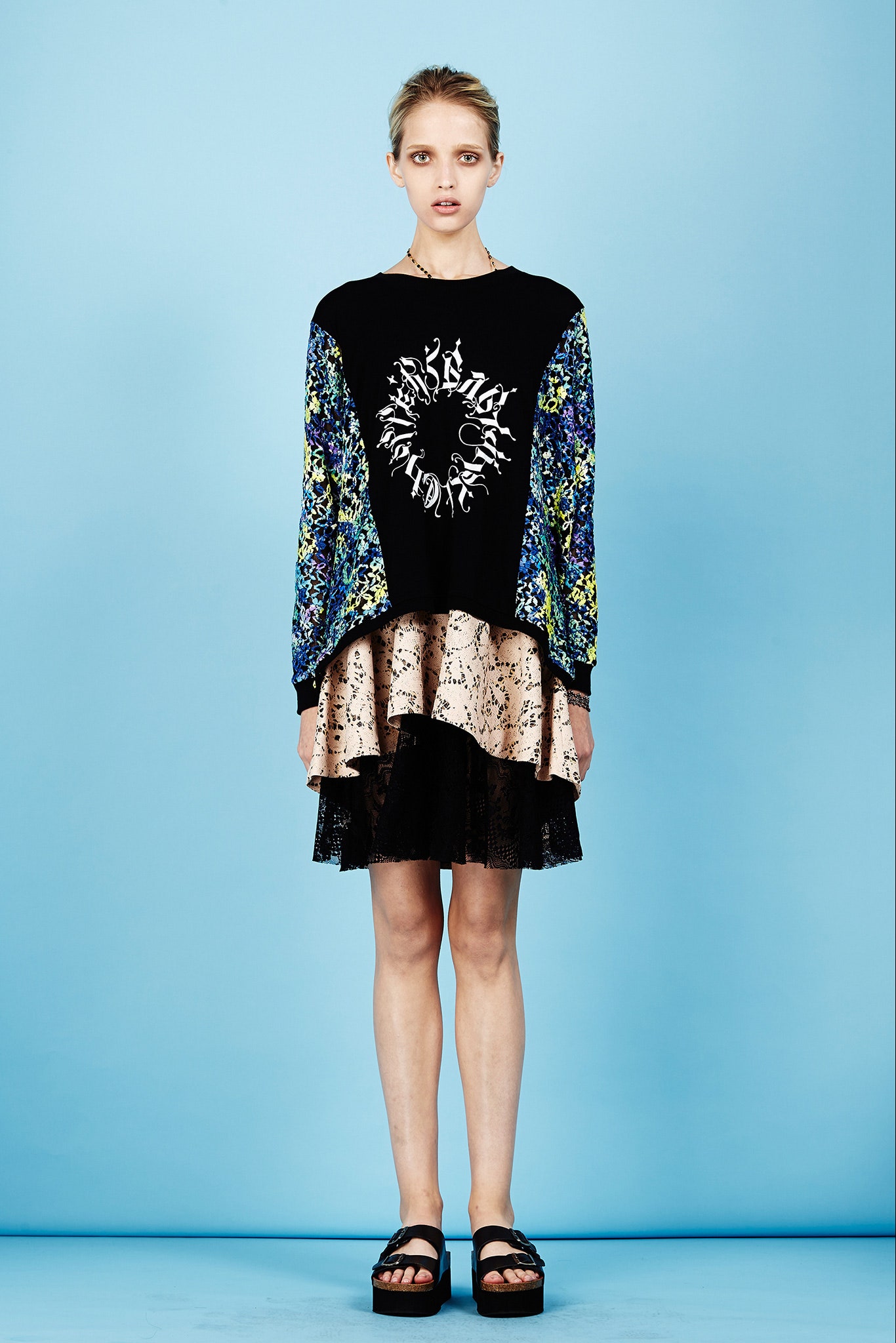 black and blue layered mini dress