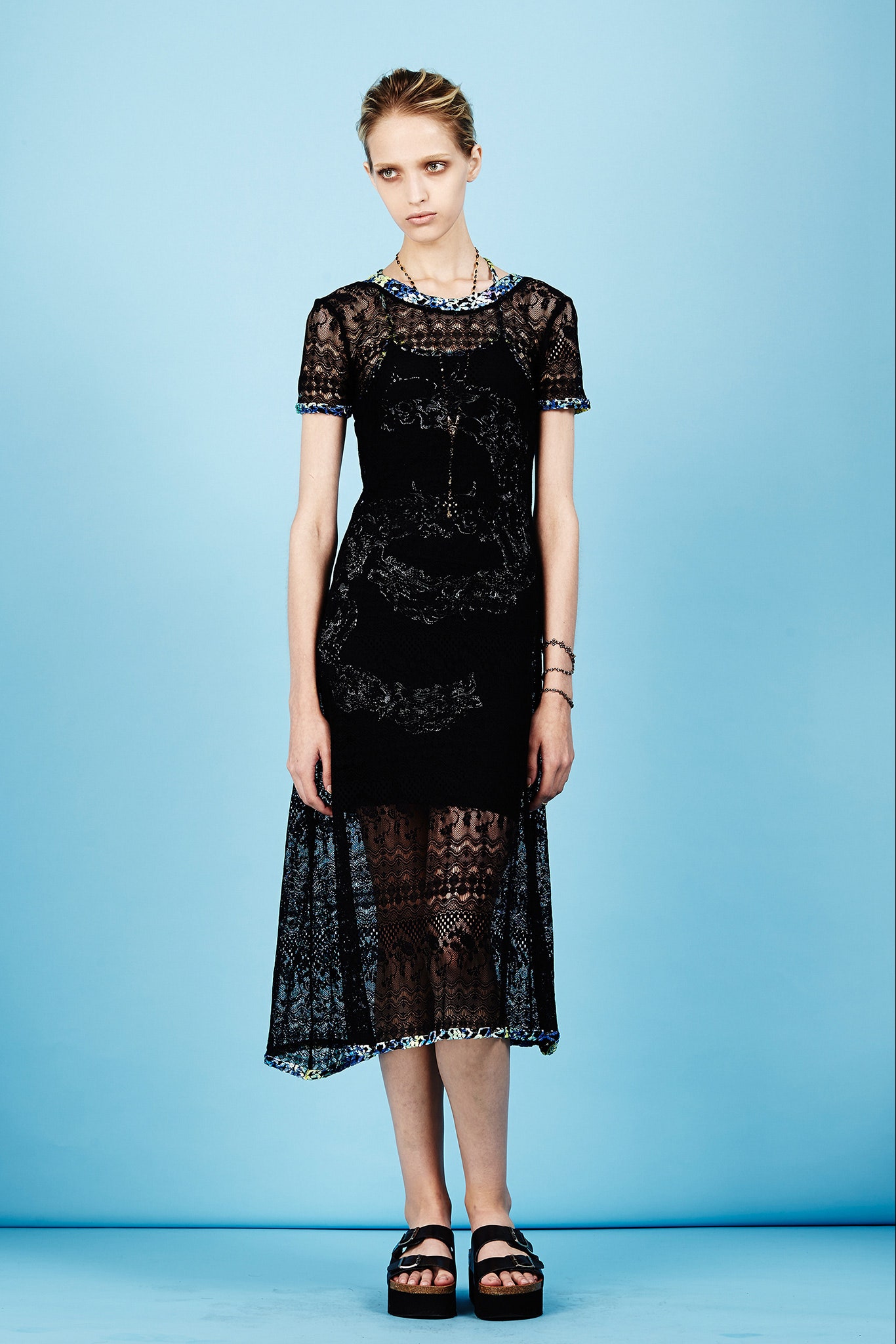black lace fitted midi dress