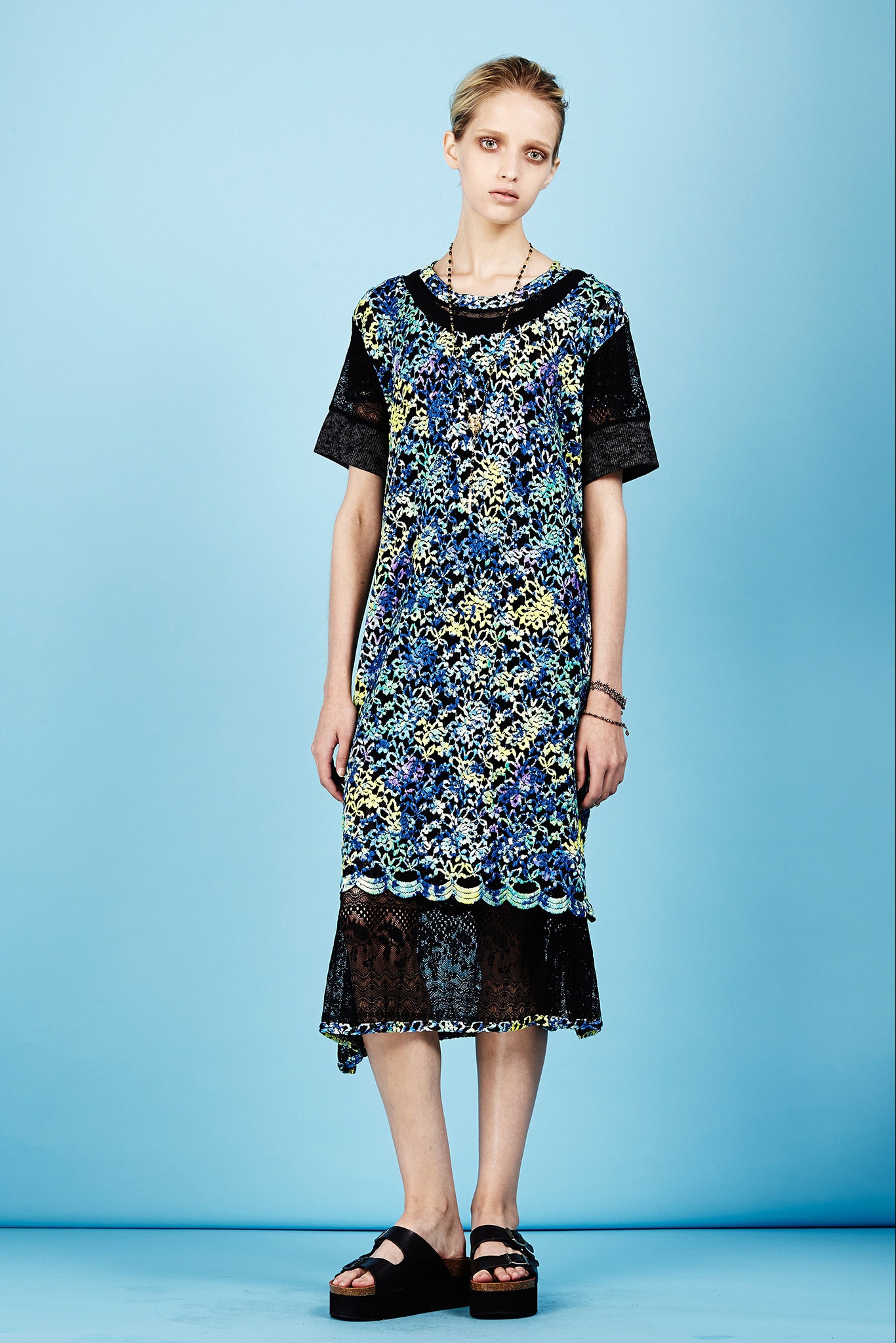 embroidered blue lace midi dress