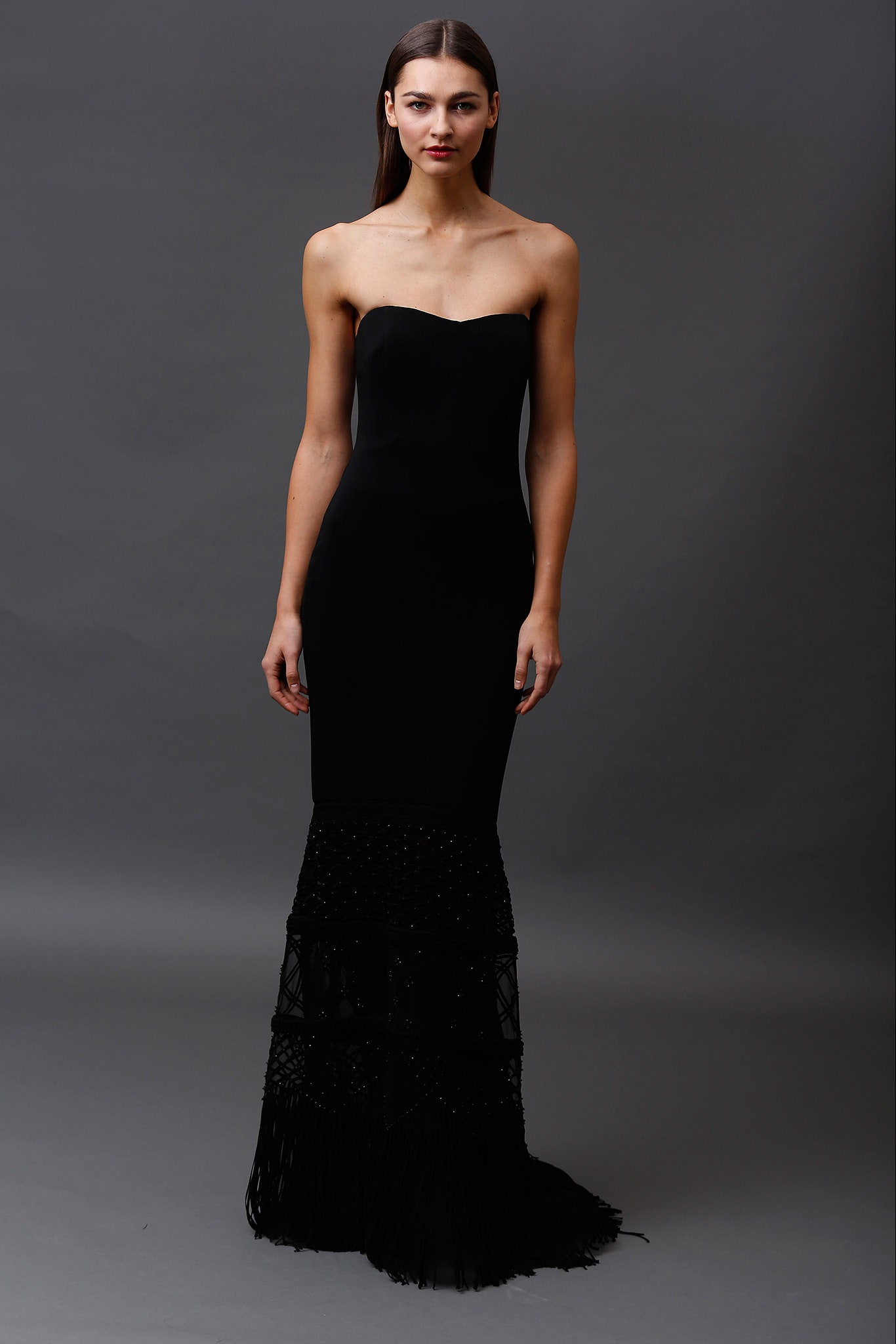 black silk strapless gown