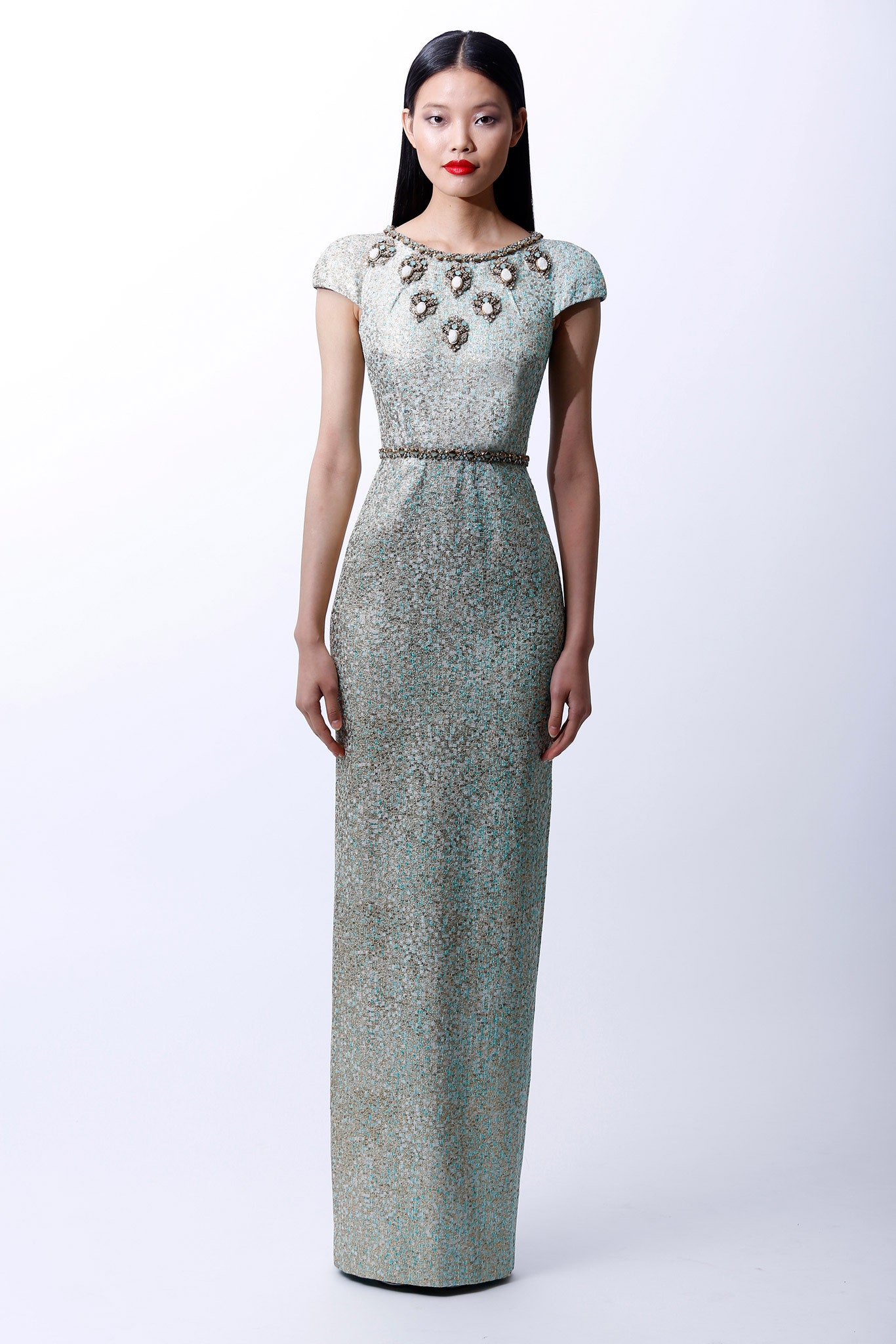 green gold embellished gown