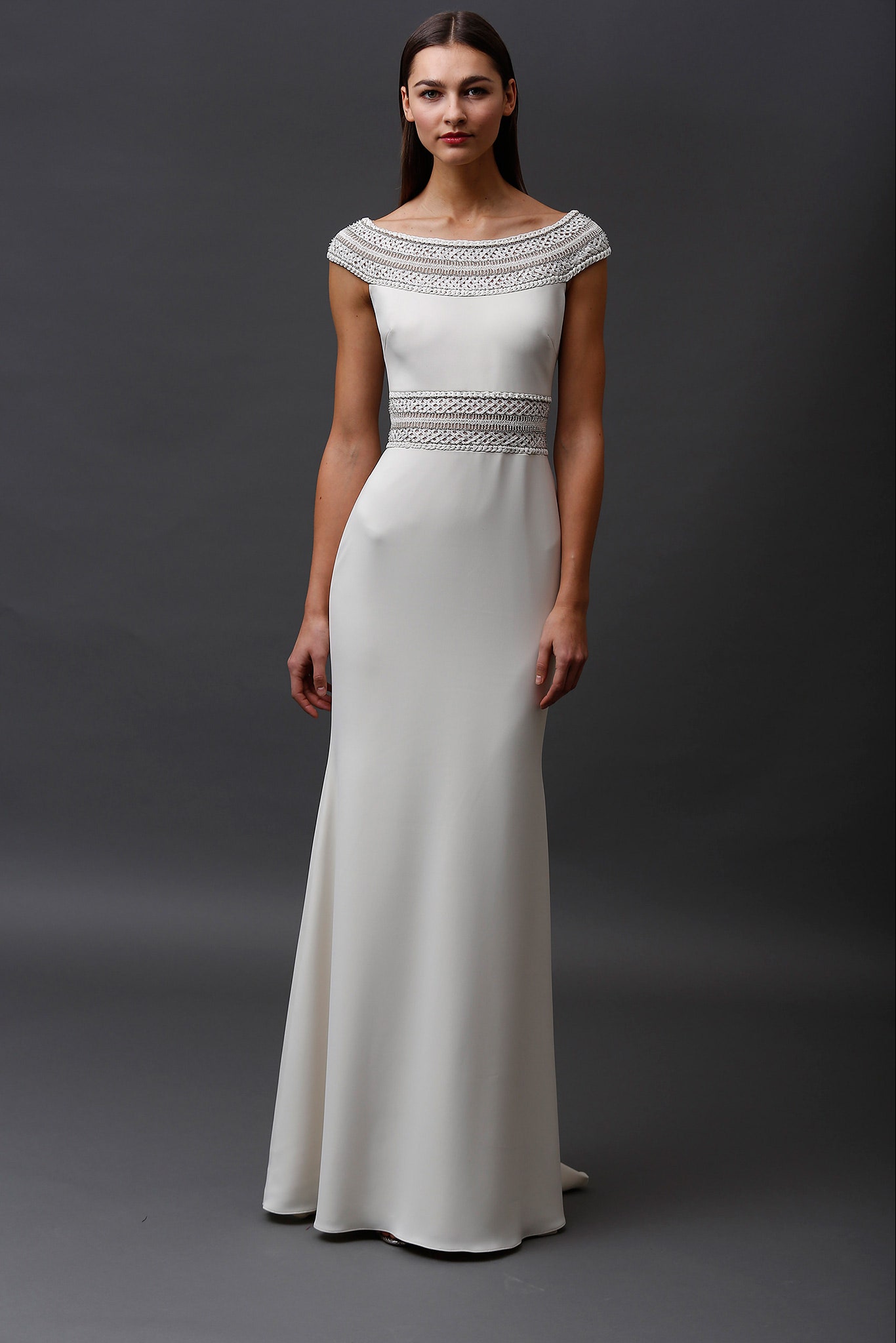 white silk fitted gown