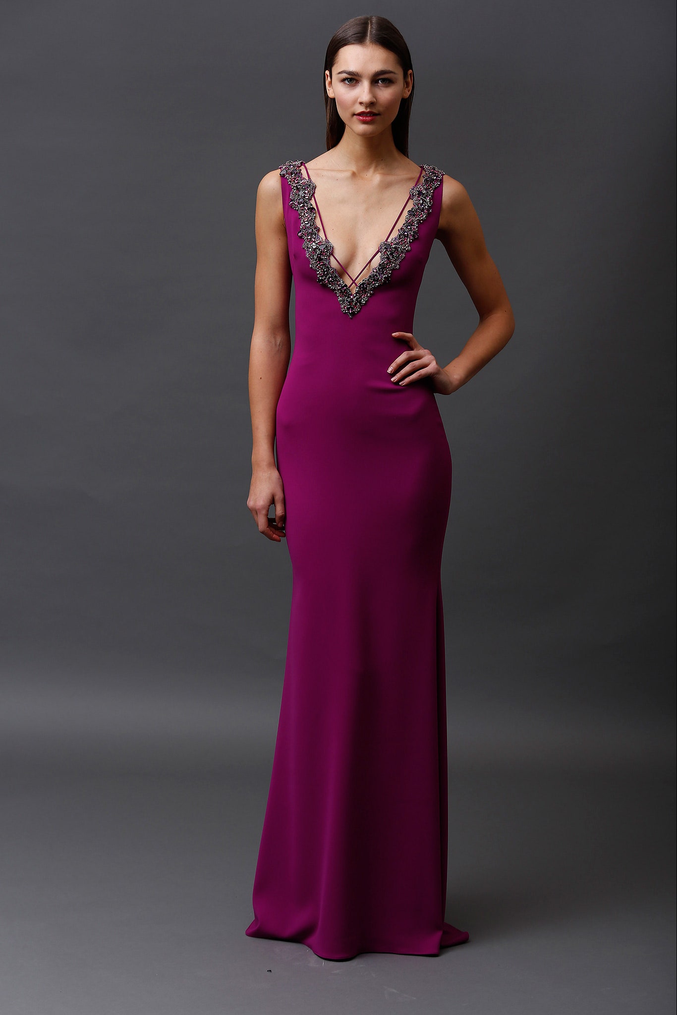 fitted purple silk gown