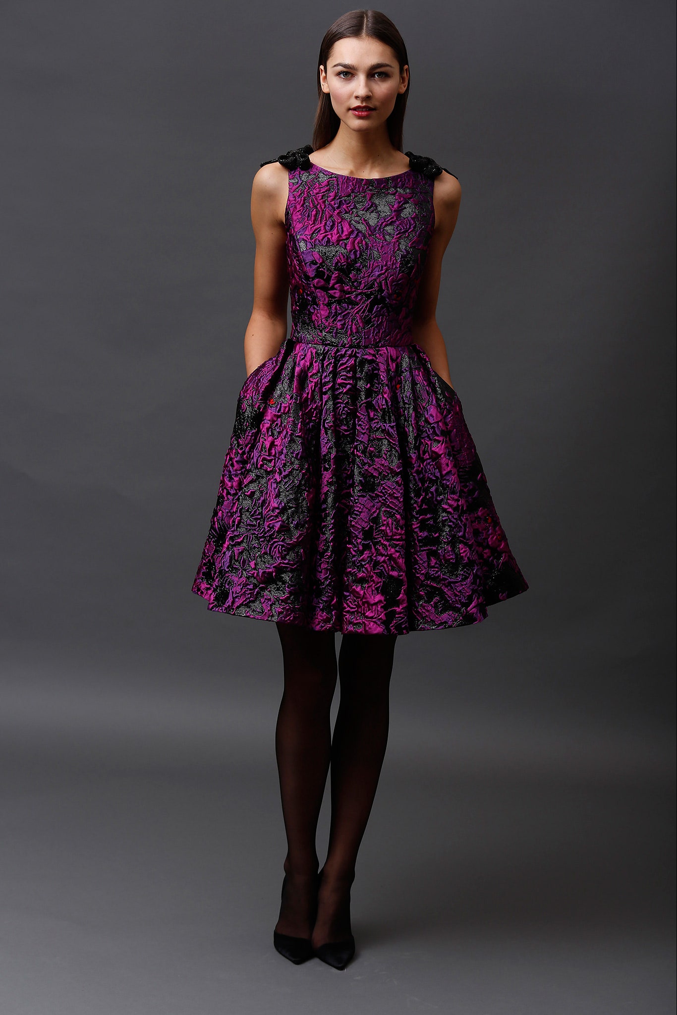 black and pink embroidered dress