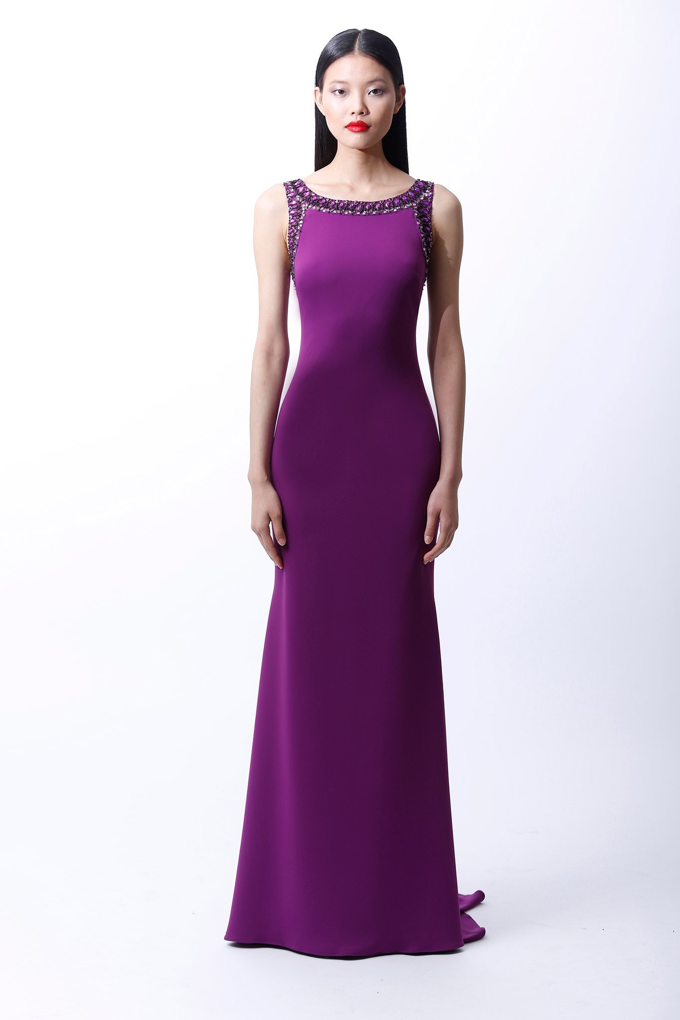 fitted purple silk gown