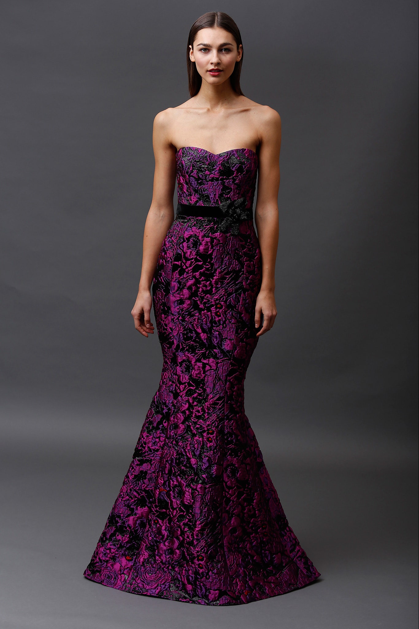 purple black strapless gown