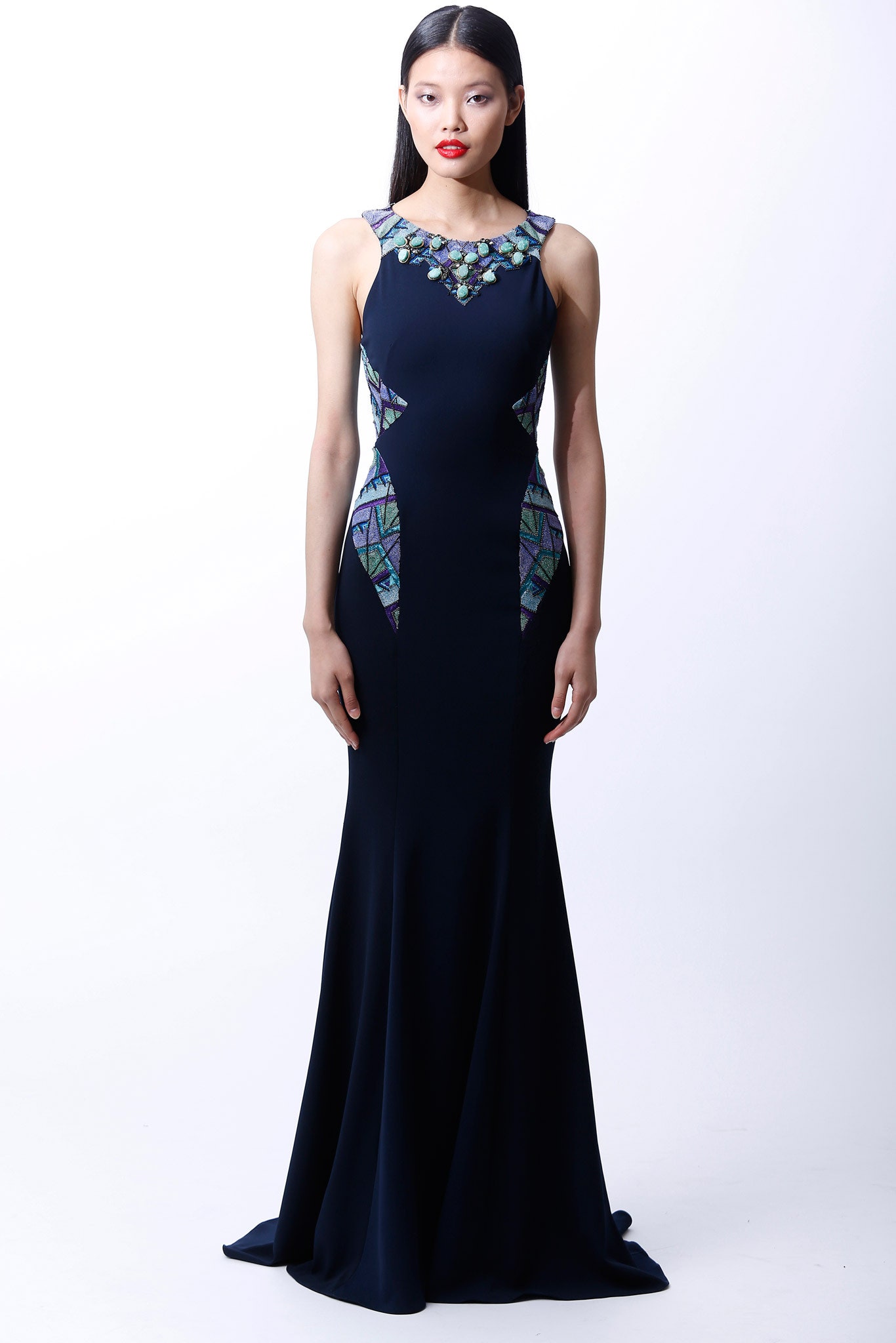 black silk fitted gown