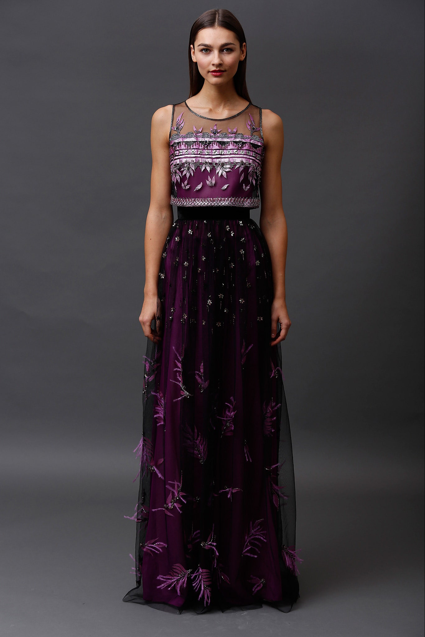 purple embroidered maxi gown