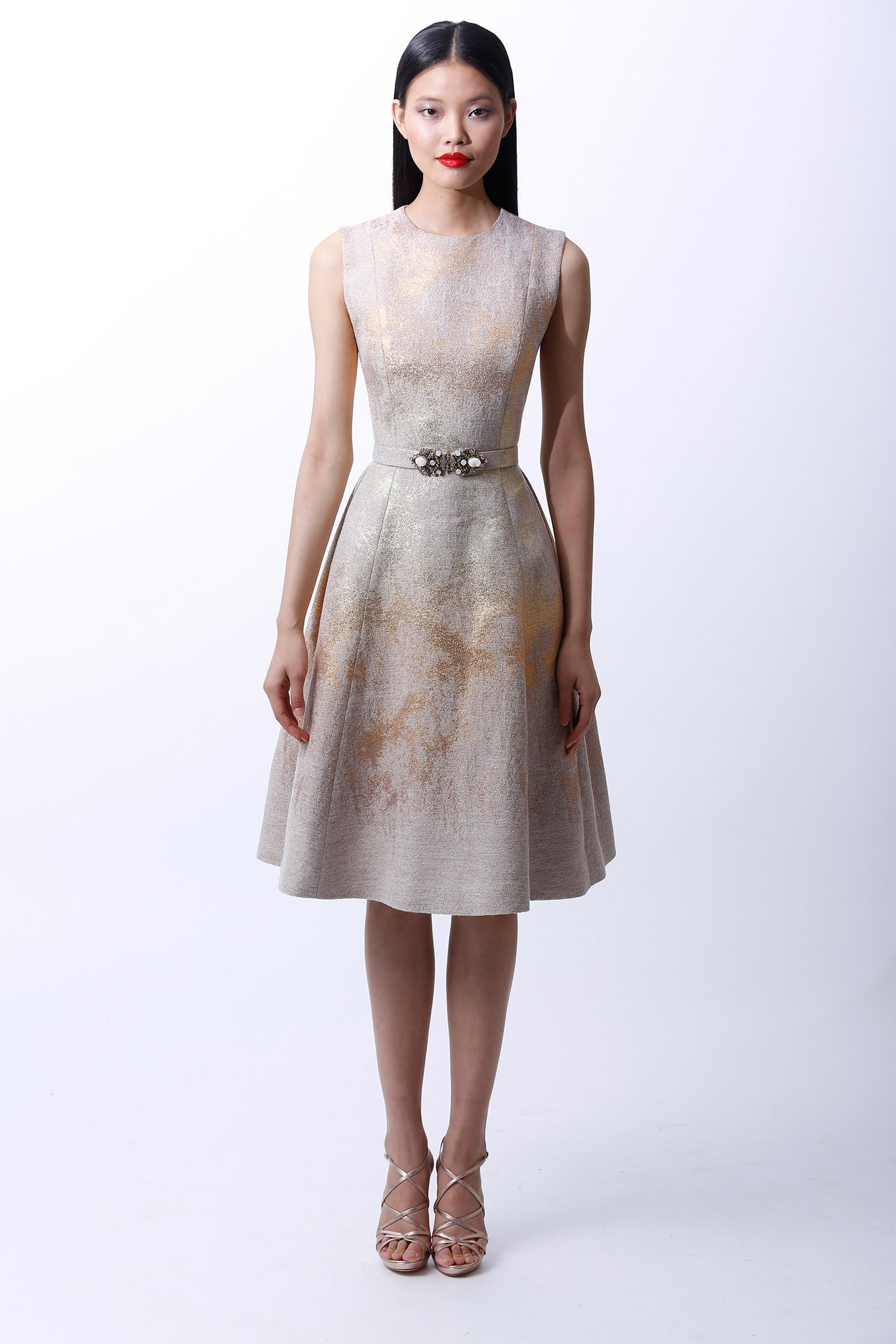 gold beige sleeveless a-line dress