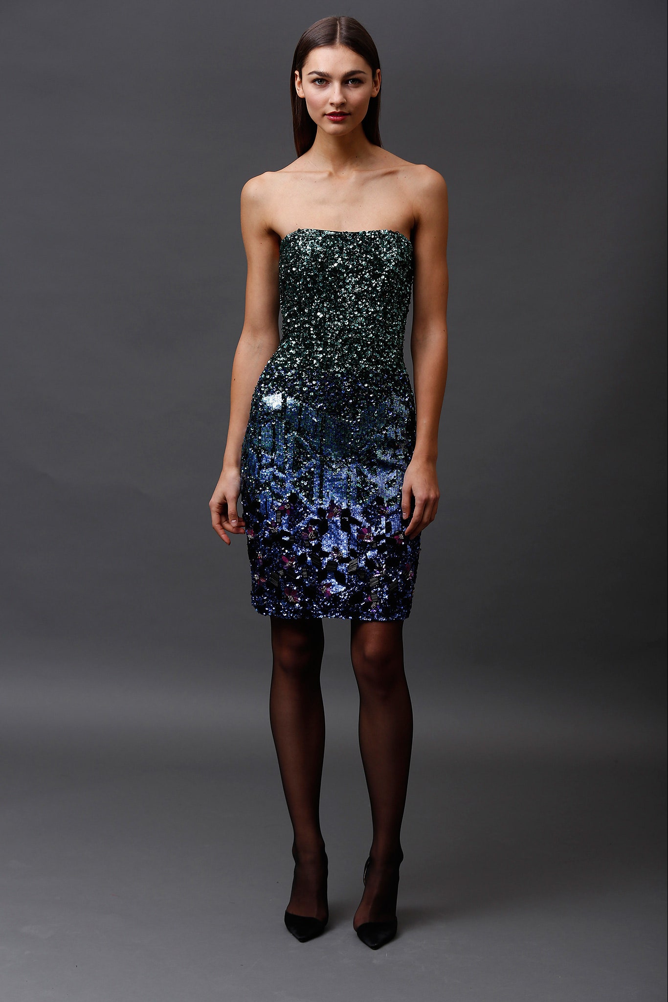fitted strapless sequin dress