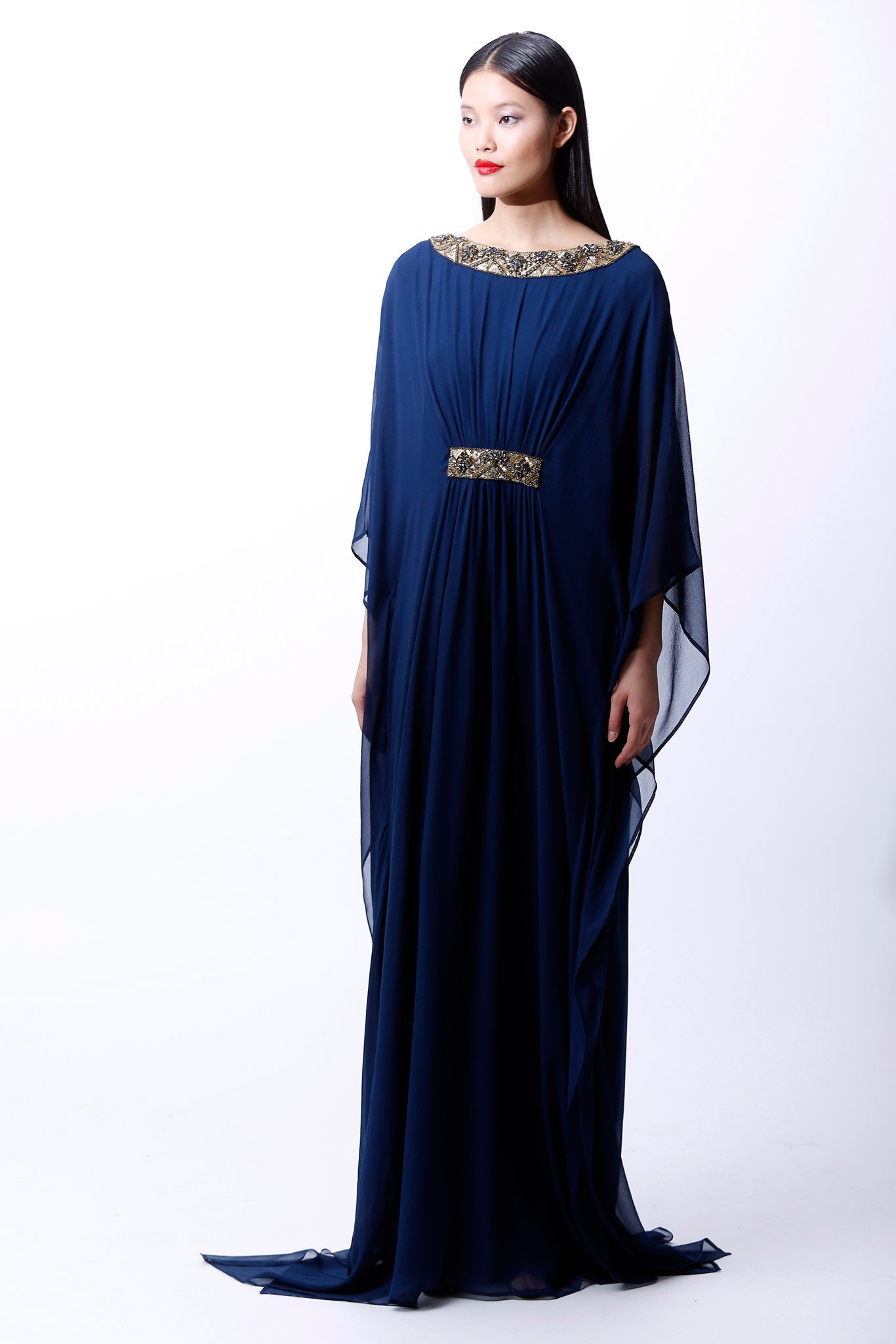 blue chiffon relaxed gown