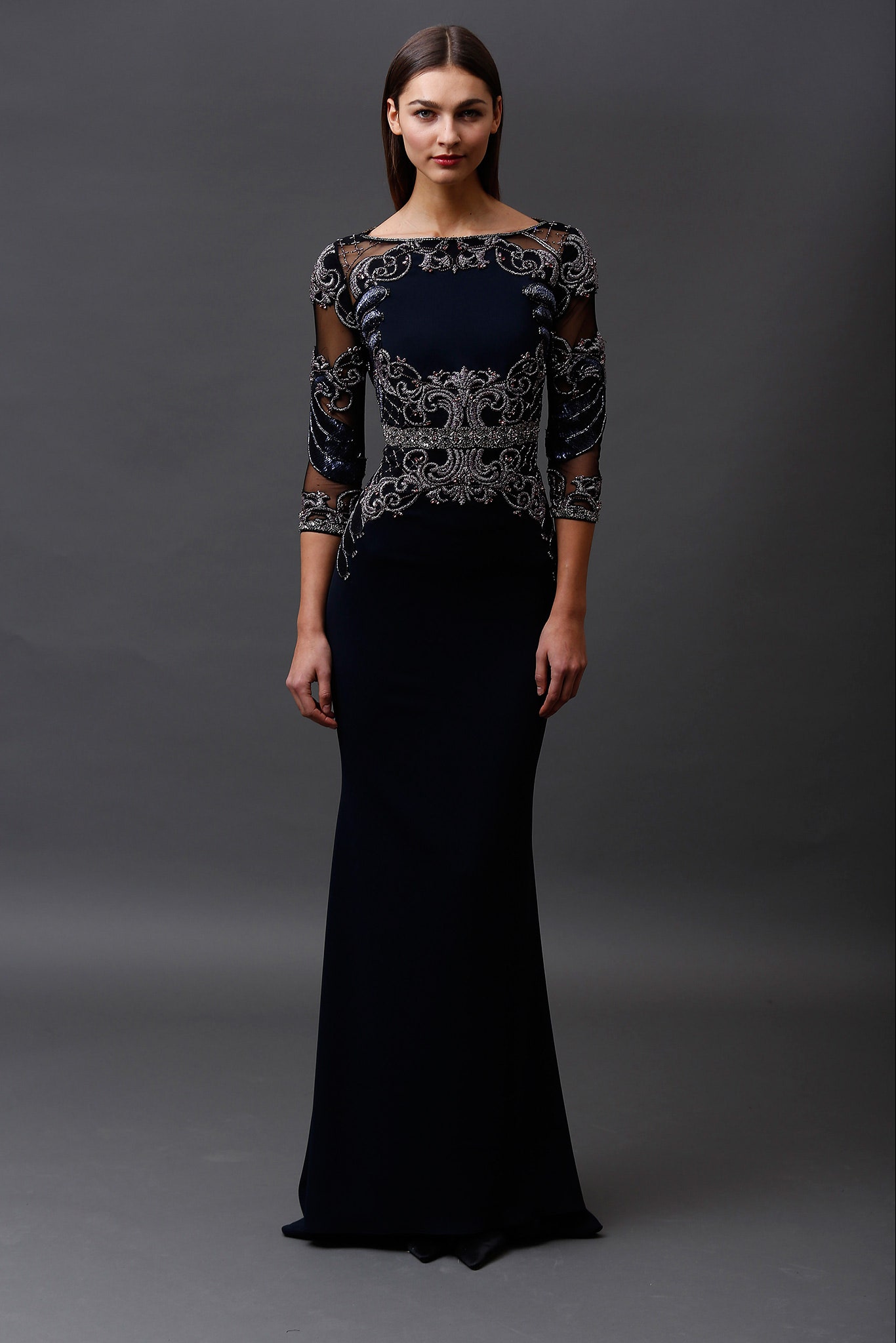 black silk embroidered gown