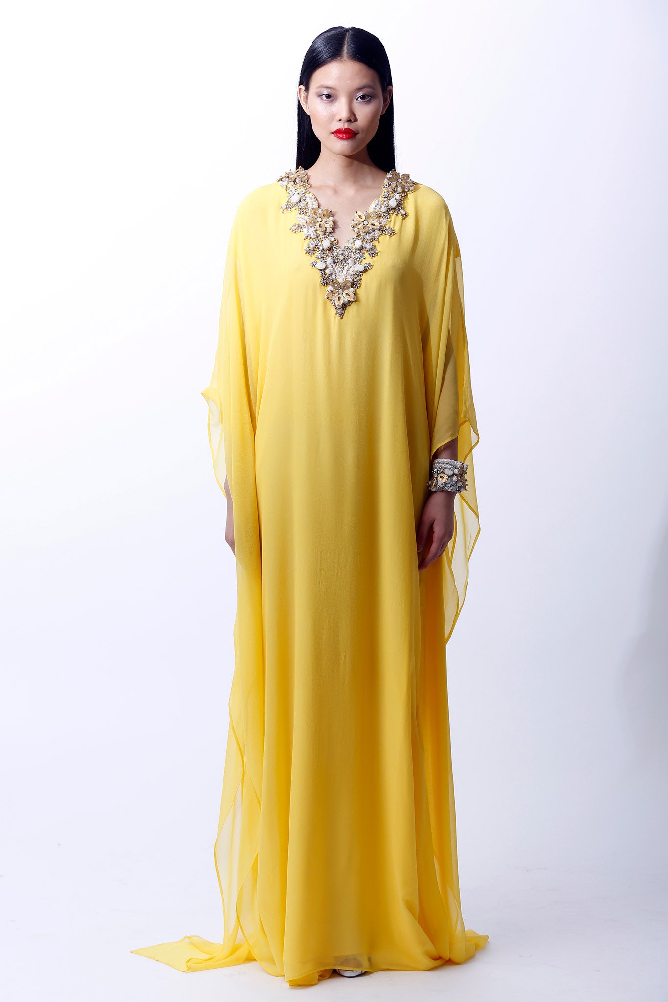yellow chiffon sleeveless gown