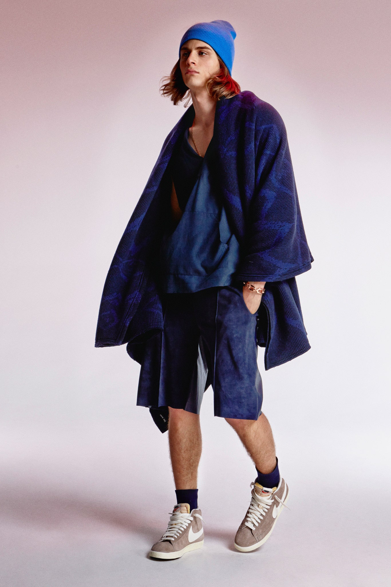 blue cotton poncho and hoodie