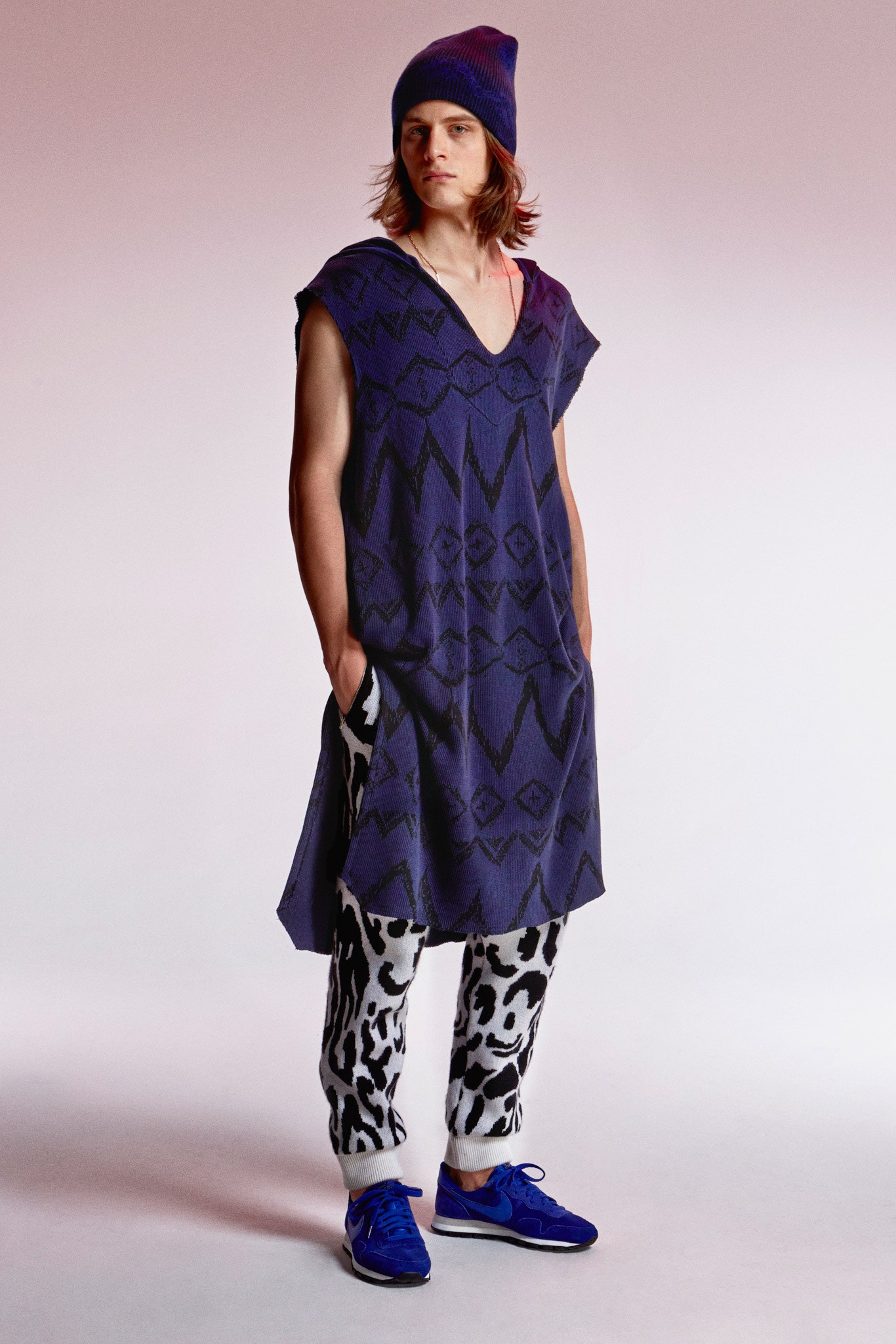 purple printed sleeveless dress