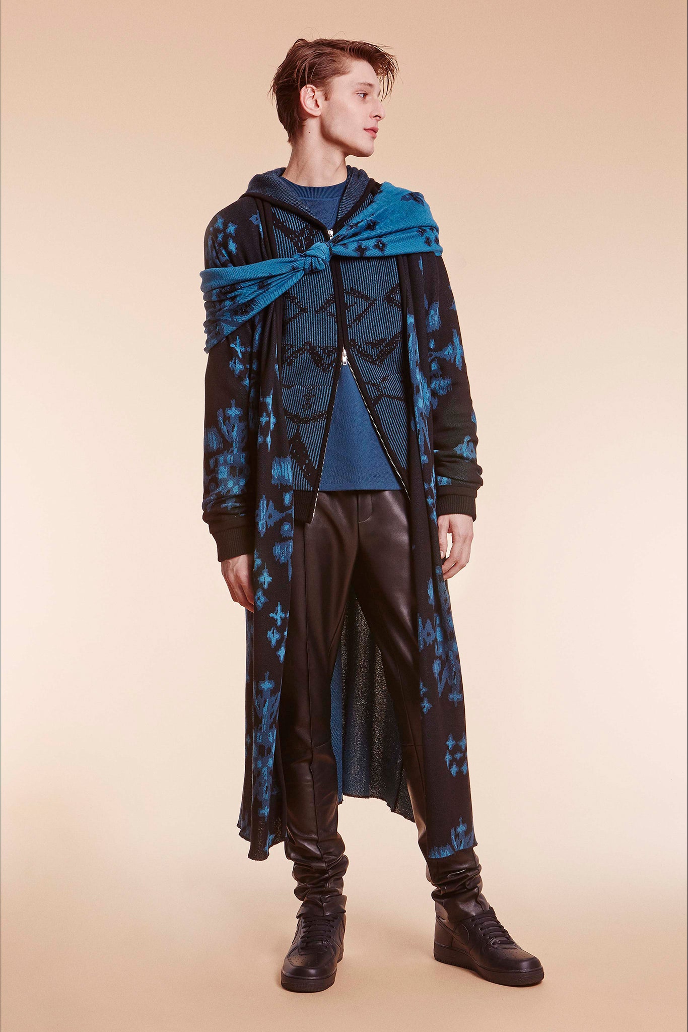 black and blue layered coat