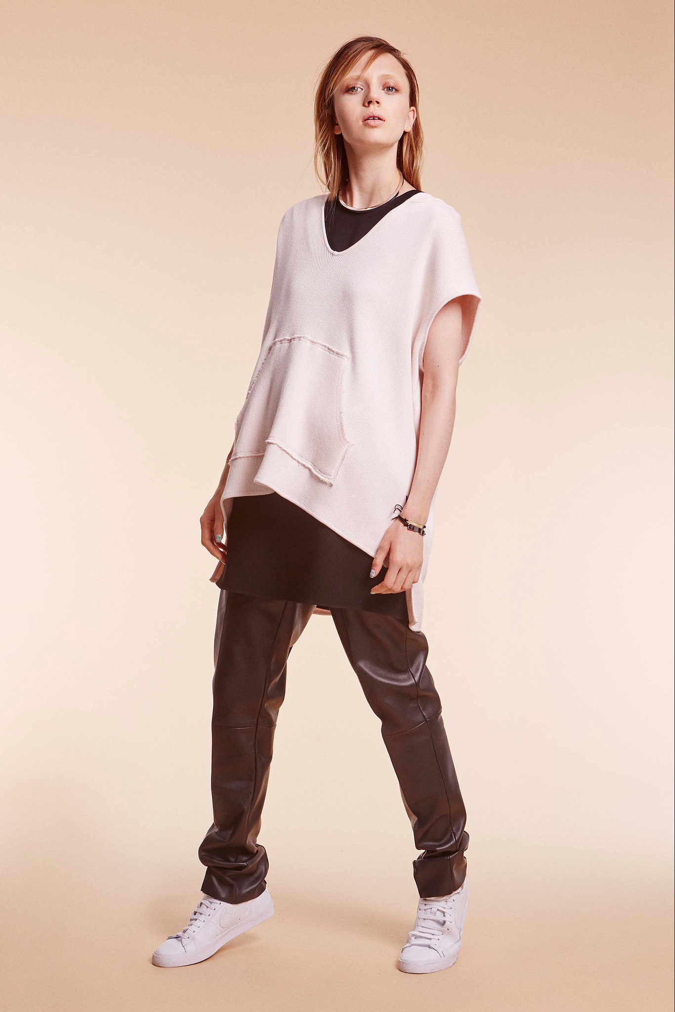 pink cotton poncho with black dress