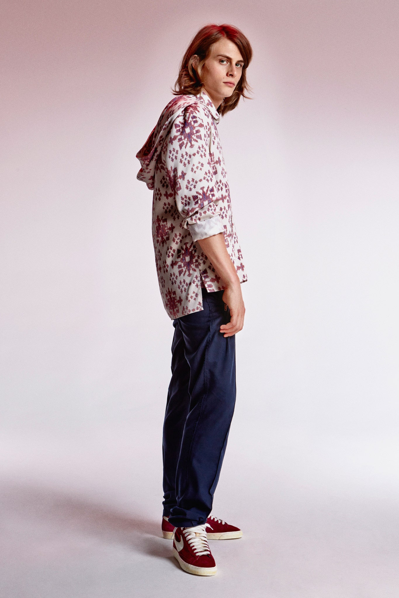 floral hoodie shirt with relaxed pants