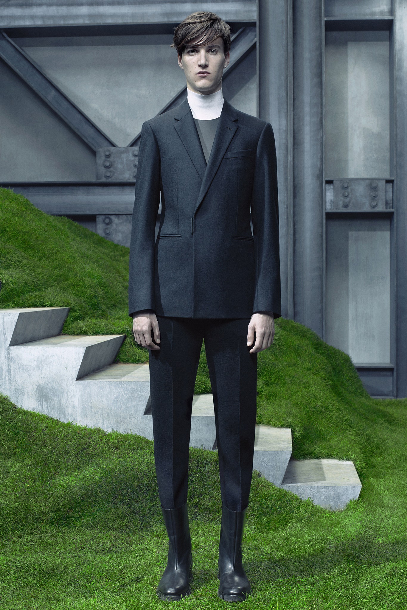 black tailored suit with turtleneck