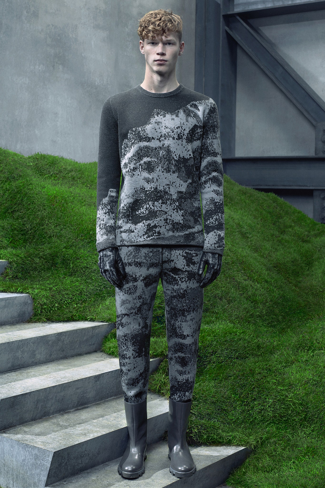 gray wool fitted sweater and pants