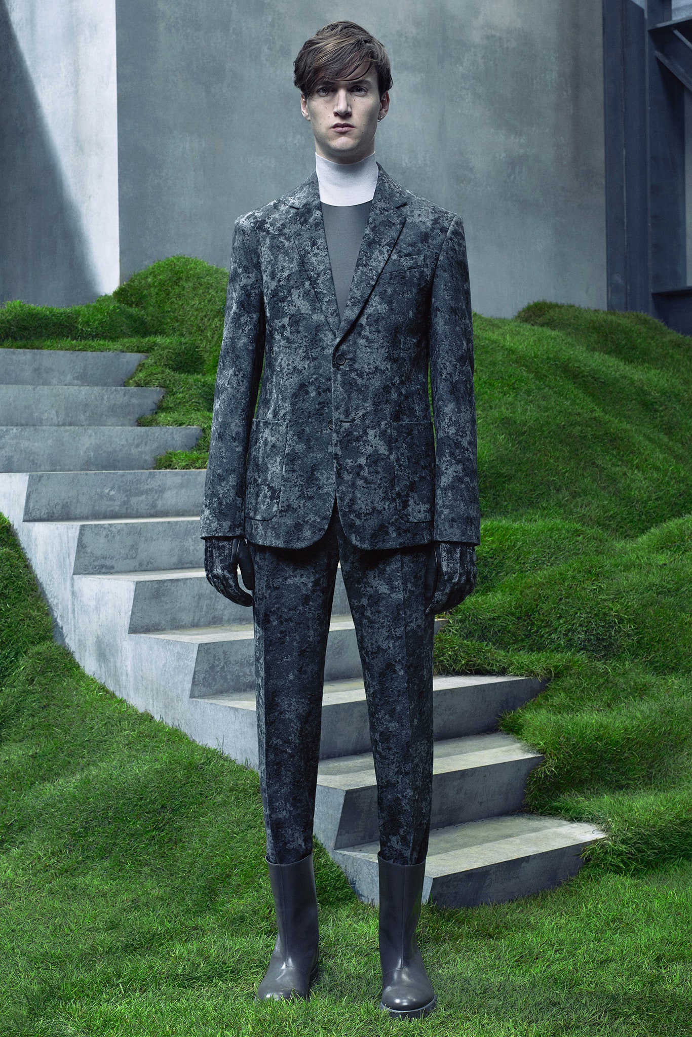 gray velvet tailored suit