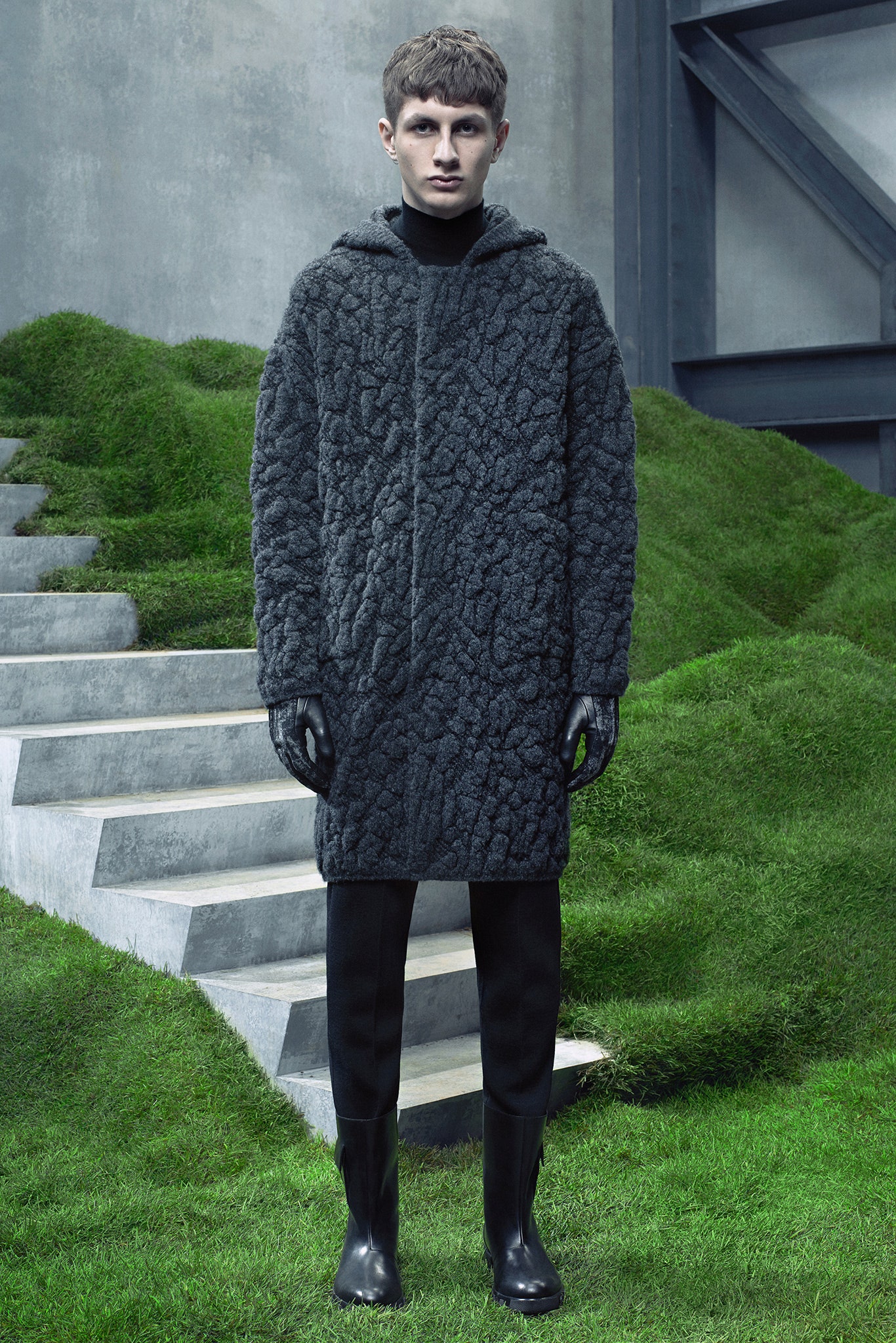 gray wool coat with hood
