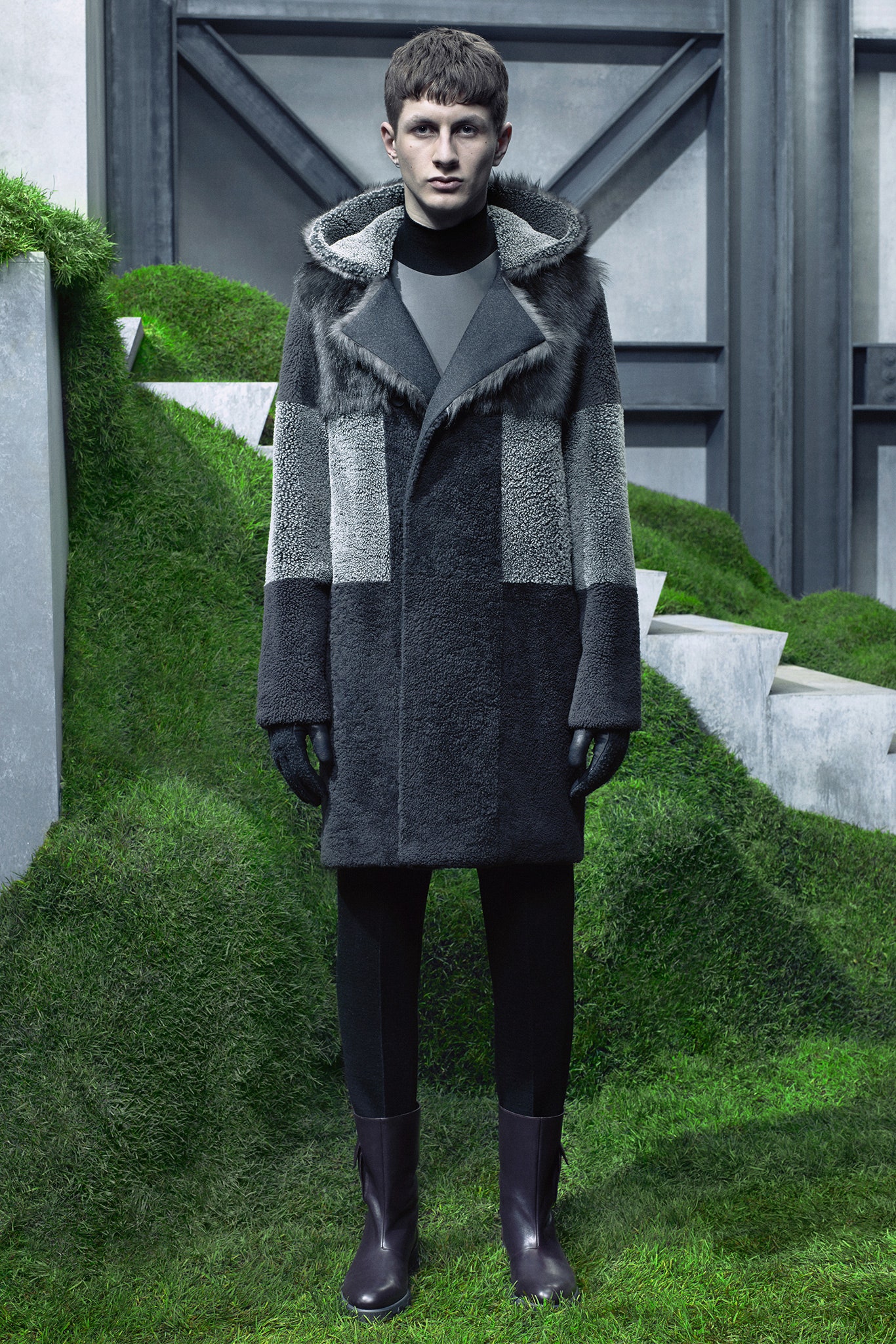 black and gray fur coat