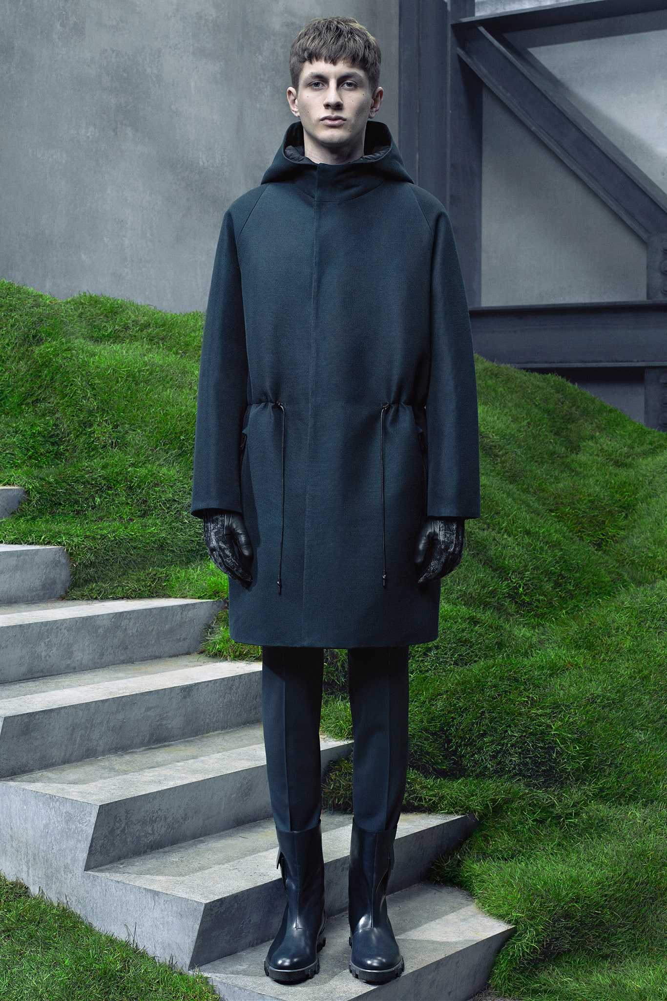 black wool hooded coat