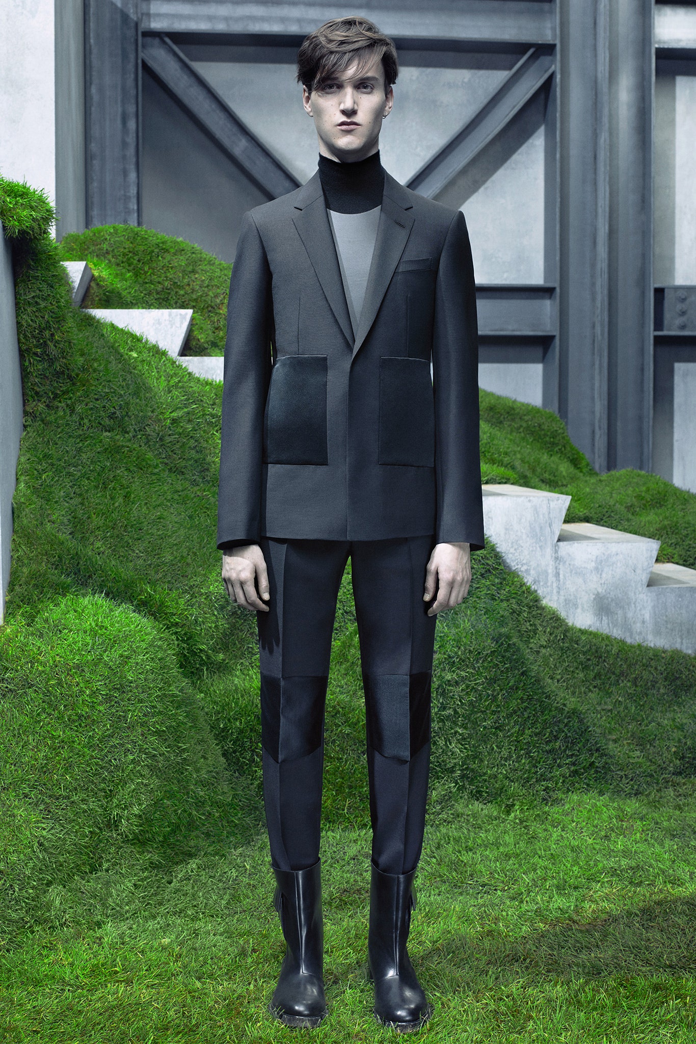 black tailored suit with shoes