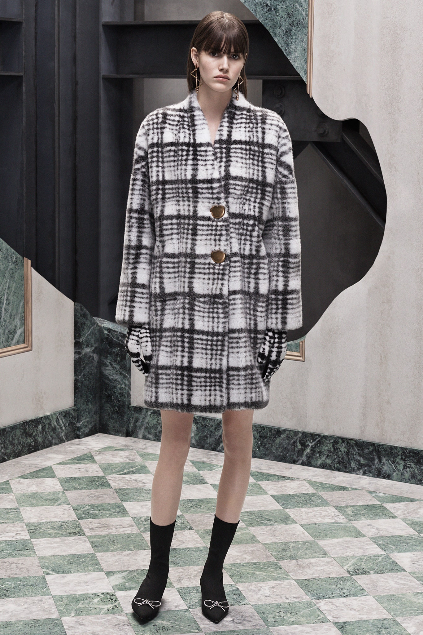 checked wool coat with gloves